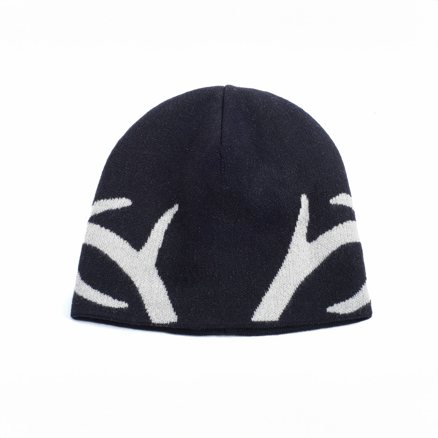 Antler Beanie in merino wool blend, antler knit motif on front, in Black