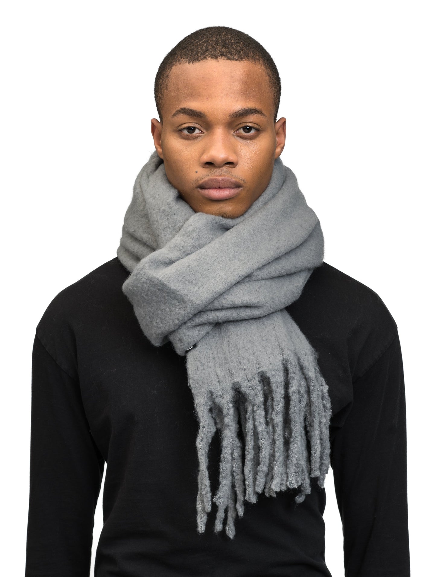 Unisex scarf with fringed ends in Grey