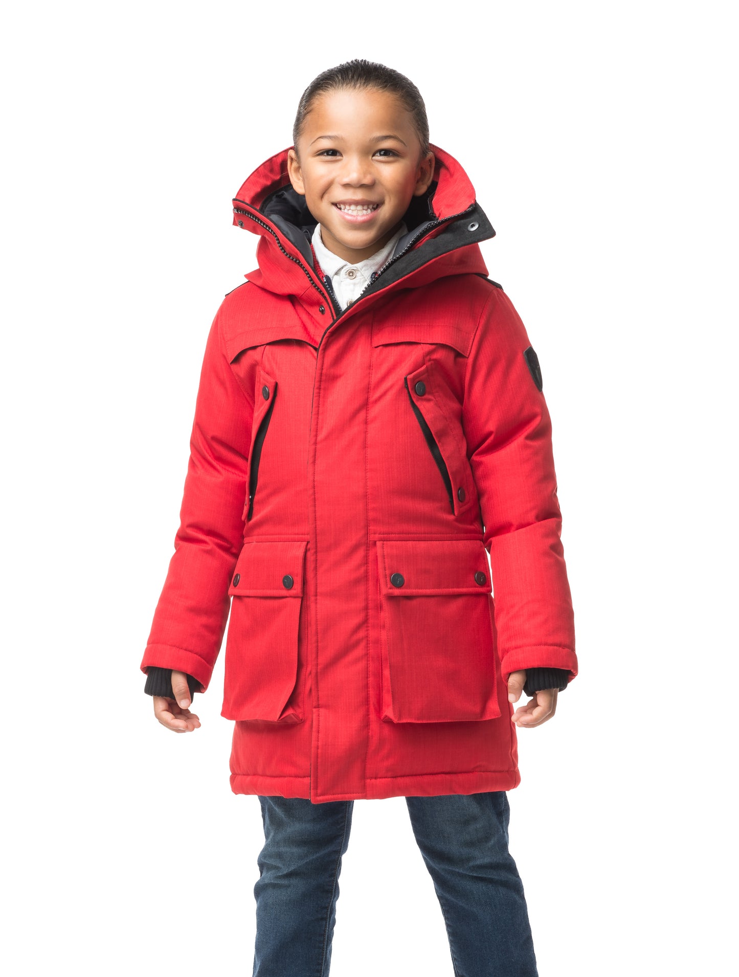 The best kid's down filled parka that's machine washable, waterproof, windproof and breathable in CH Red