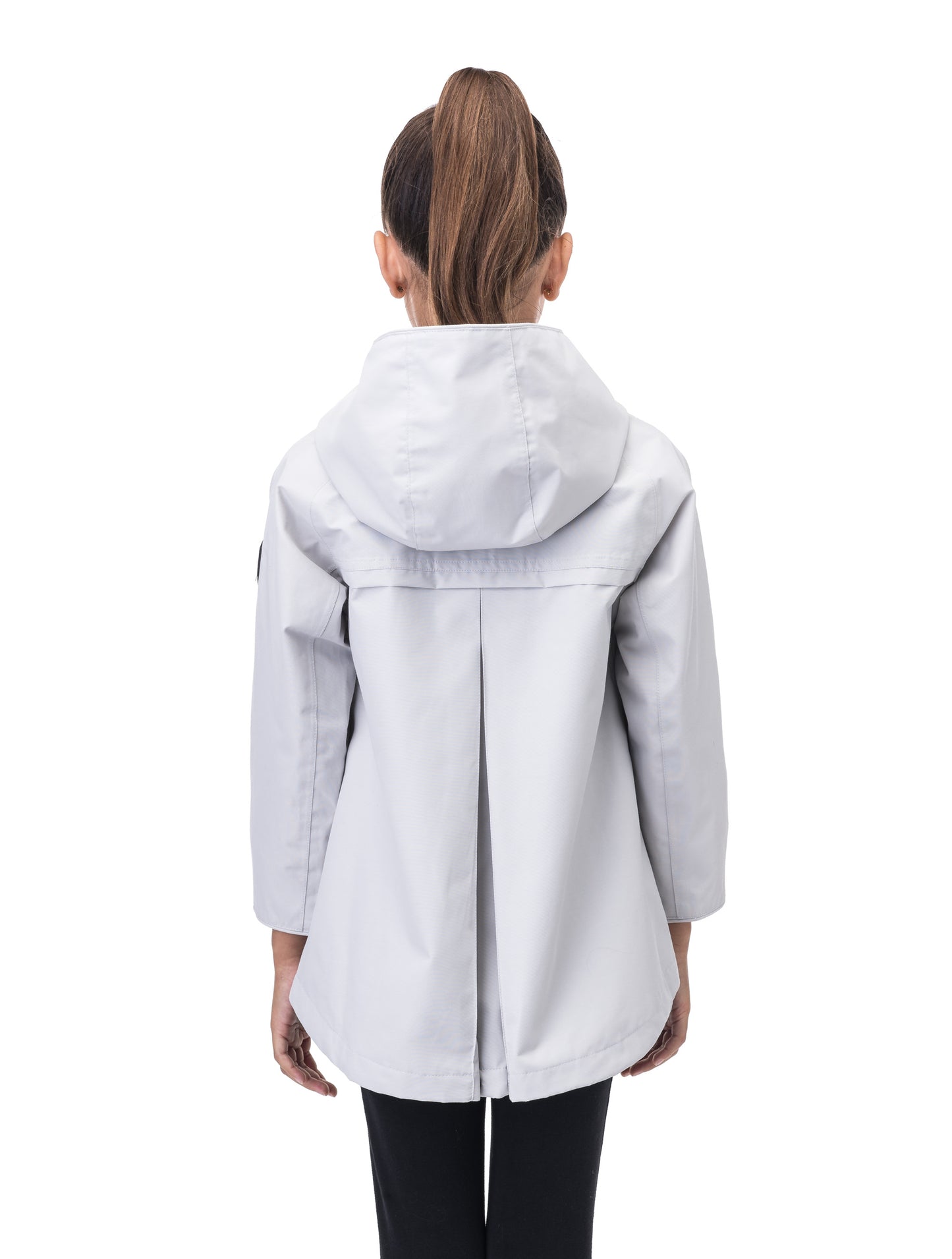 Kid's hip length fishtail rain jacket with hood in Light Grey