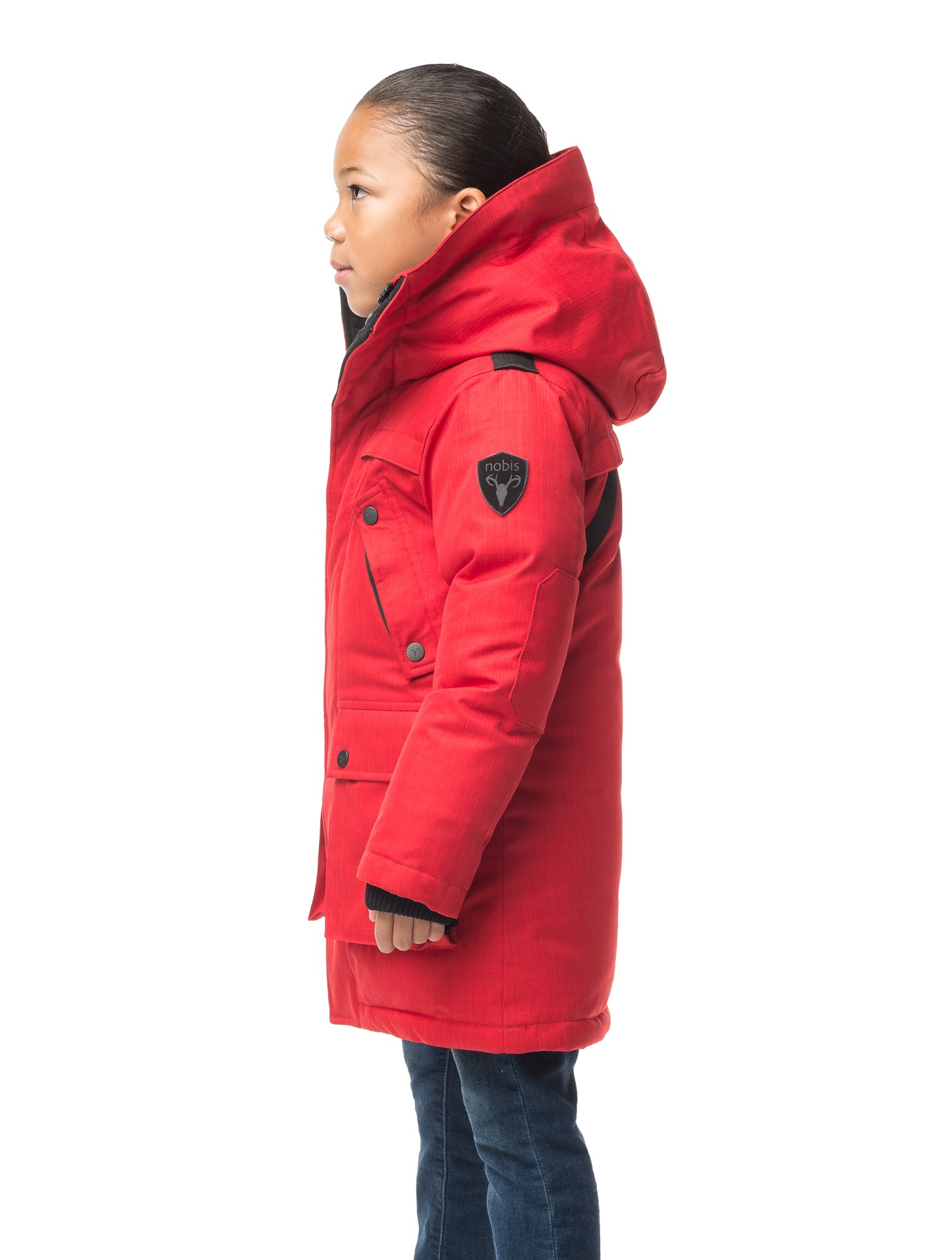 The best kid's down filled parka that's machine washable, waterproof, windproof and breathable in CH Red