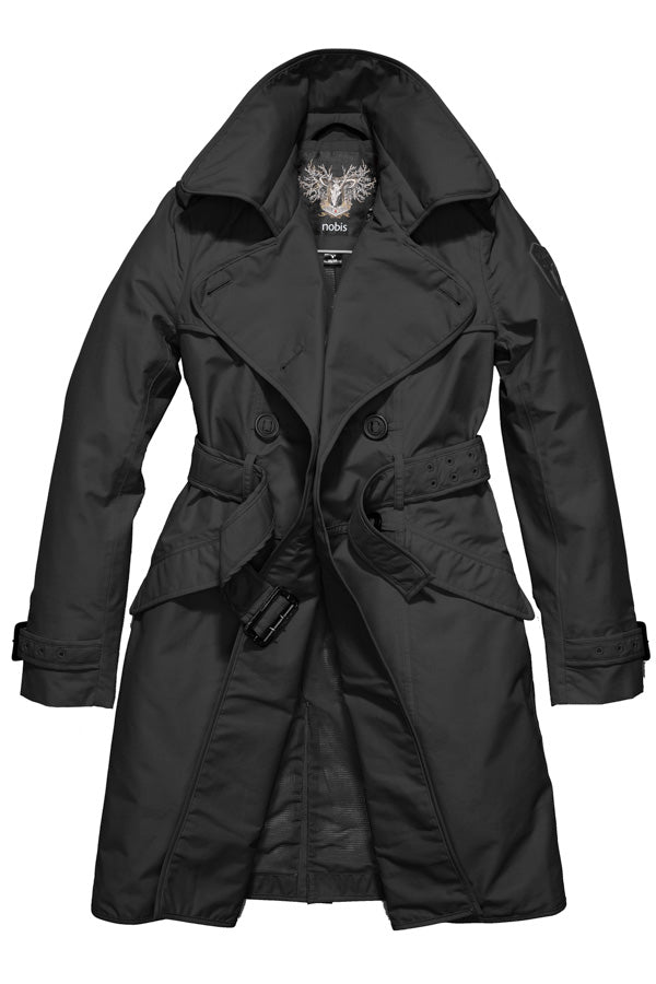 Women's classic trench coat that falls just above the knee in Black