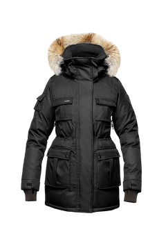 Kid's knee length parka with magnetized closure in CH Black