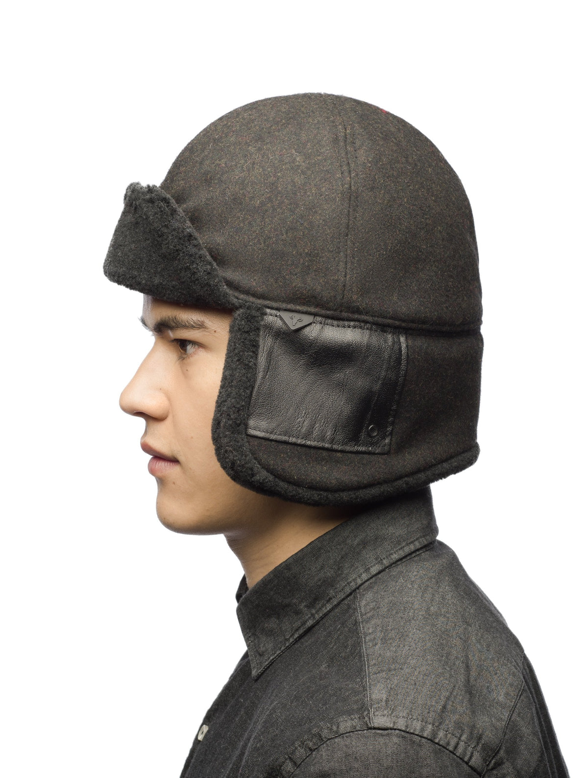 Unisex ball cap with adjustable ear flaps in Heather Black