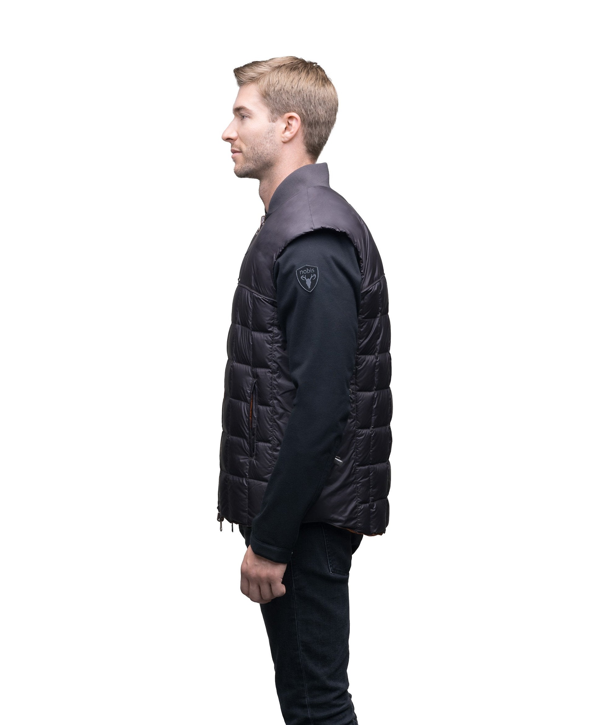 Quilted men's down filled vest in Dark Brown