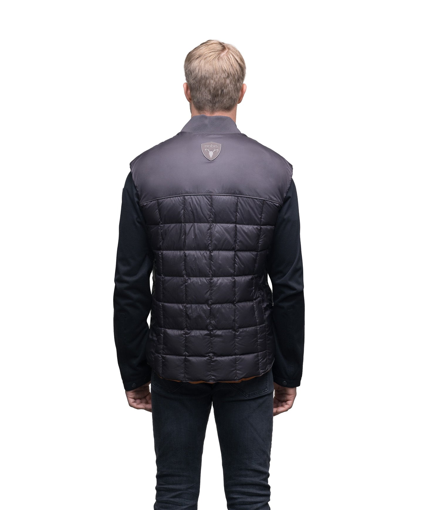Quilted men's down filled vest in Dark Brown