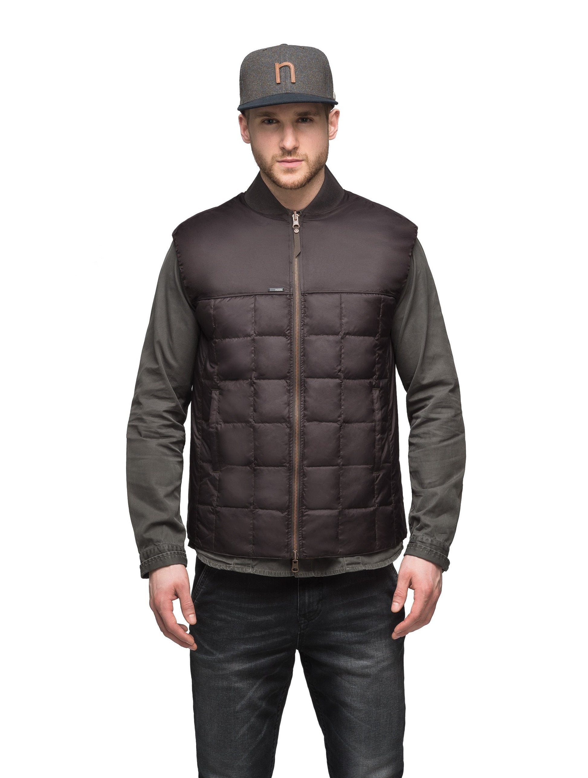 Quilted men's down filled vest in Dark Brown