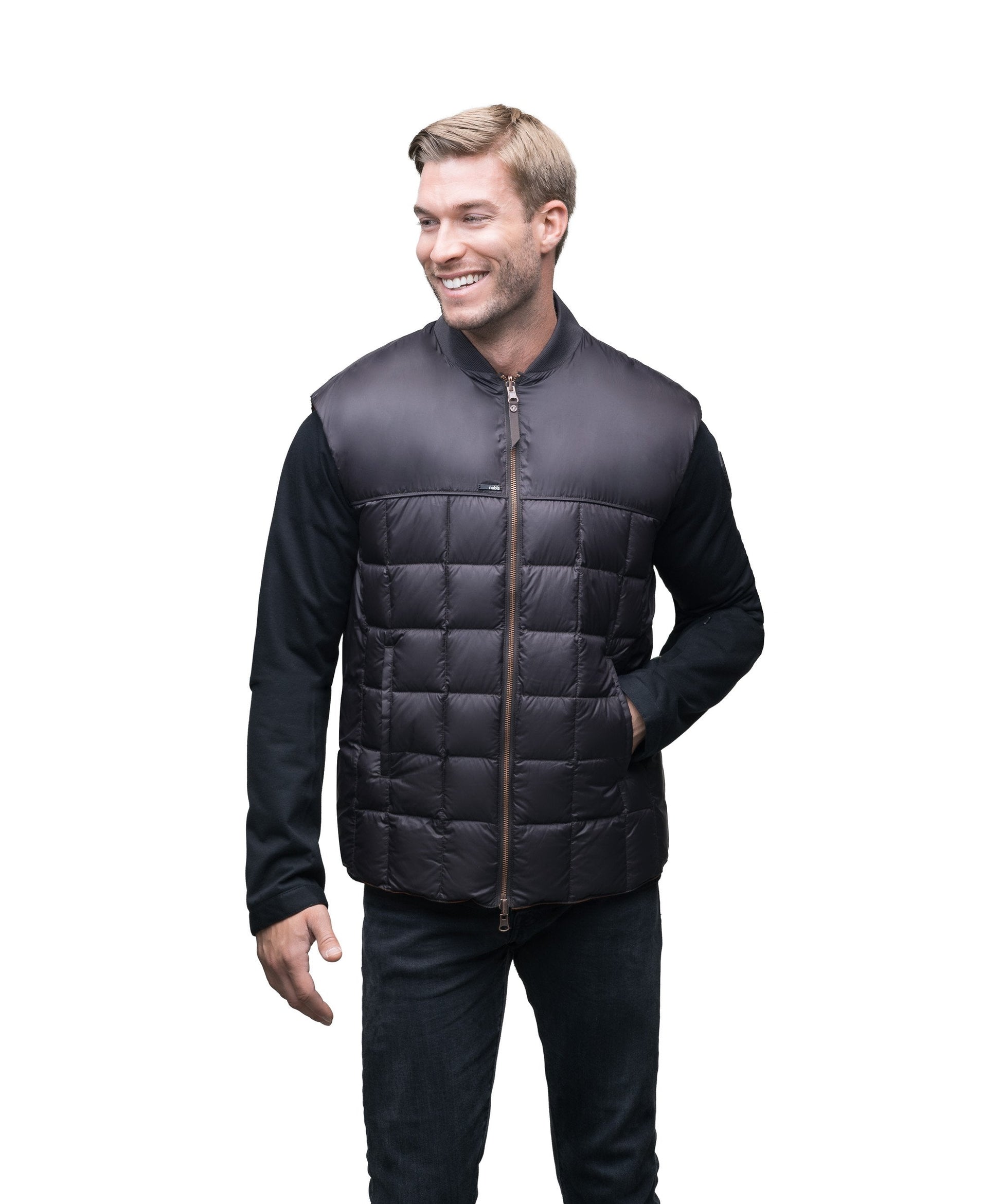 Quilted men's down filled vest in Dark Brown