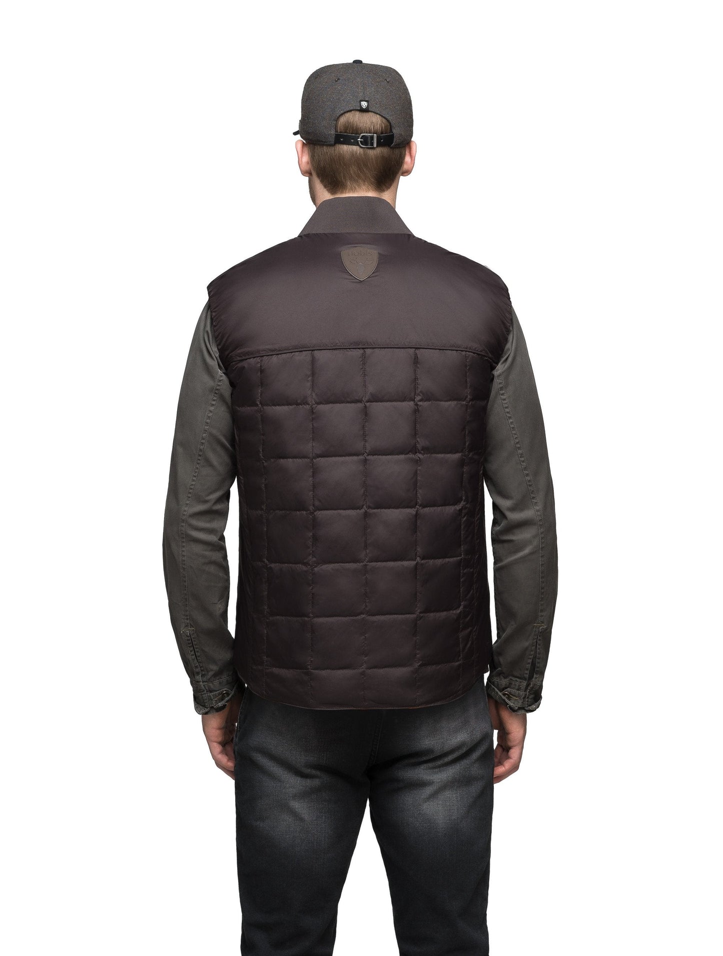 Quilted men's down filled vest in Dark Brown
