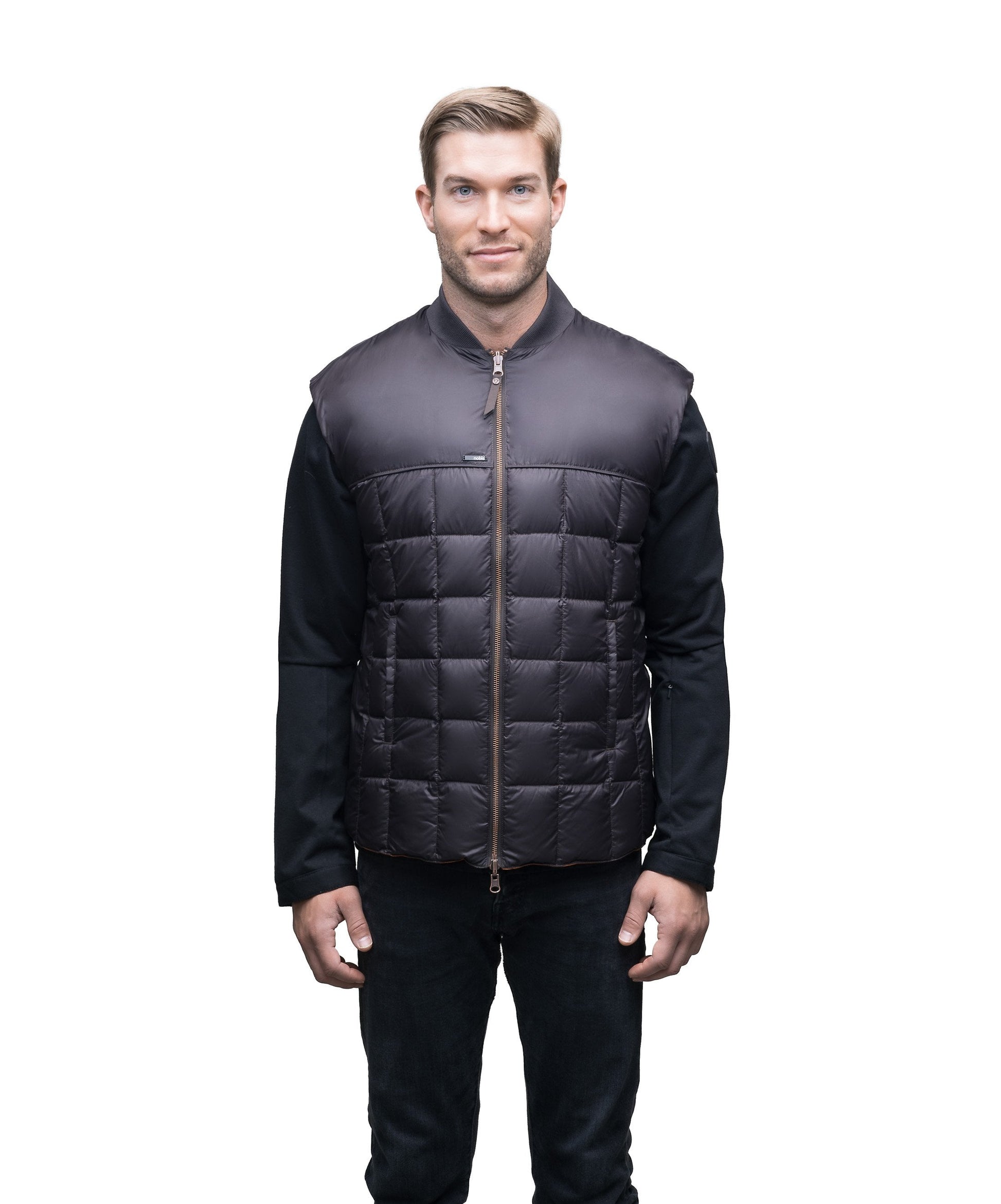 Quilted men's down filled vest in Dark Brown