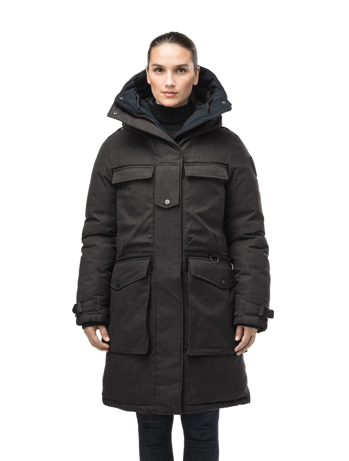 Women's extreme parka with our highest down filling and a removable down filled hood in Heather Black