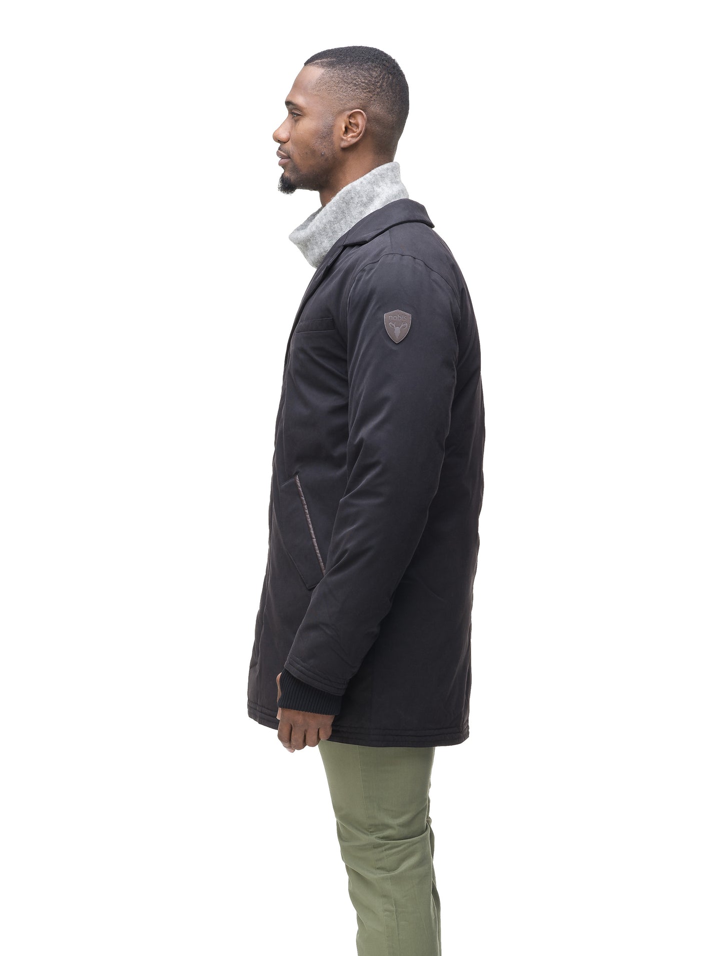 Men's classic overcoat that's lightly down filled, windproof and waterproof in Black