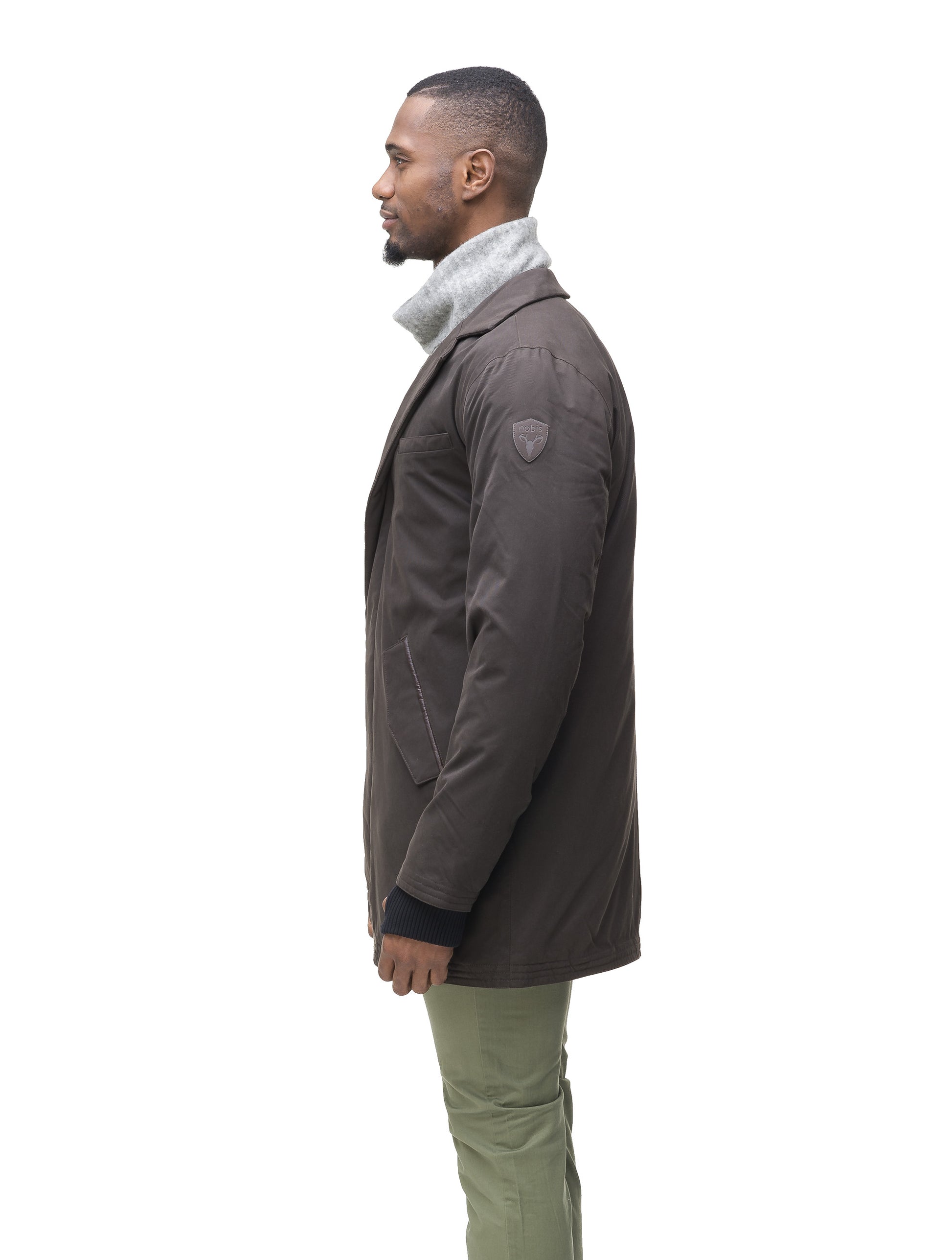Men's classic overcoat that's lightly down filled, windproof and waterproof in Dark Brown