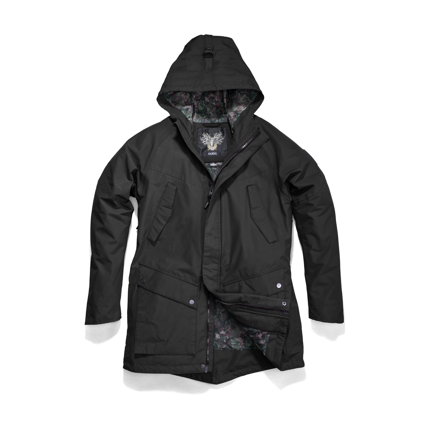 Men's hooded rain coat with hood in Black