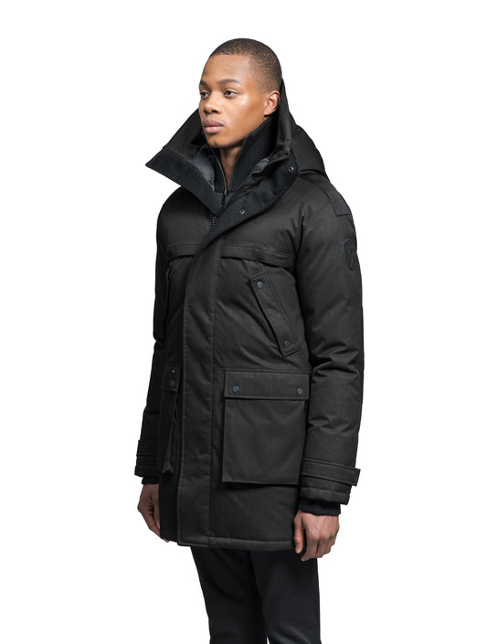 Men's Best Selling Parka the Yatesy is a down filled jacket with a zipper closure and magnetic placket in Black