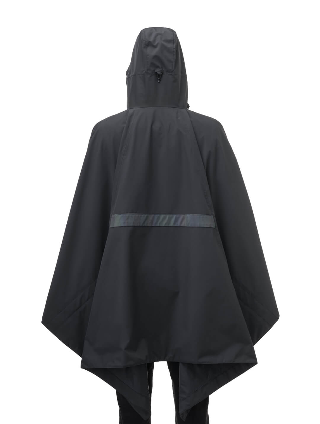 Hydra Unisex Performance Poncho in thigh length, non-removable hood, vertical half-zipper along centre front collar, hidden side-entry waist zipper pockets, adjustable webbing straps and snap closure cuffs, and packable to front kangaroo pocket with flap opening, in Black
