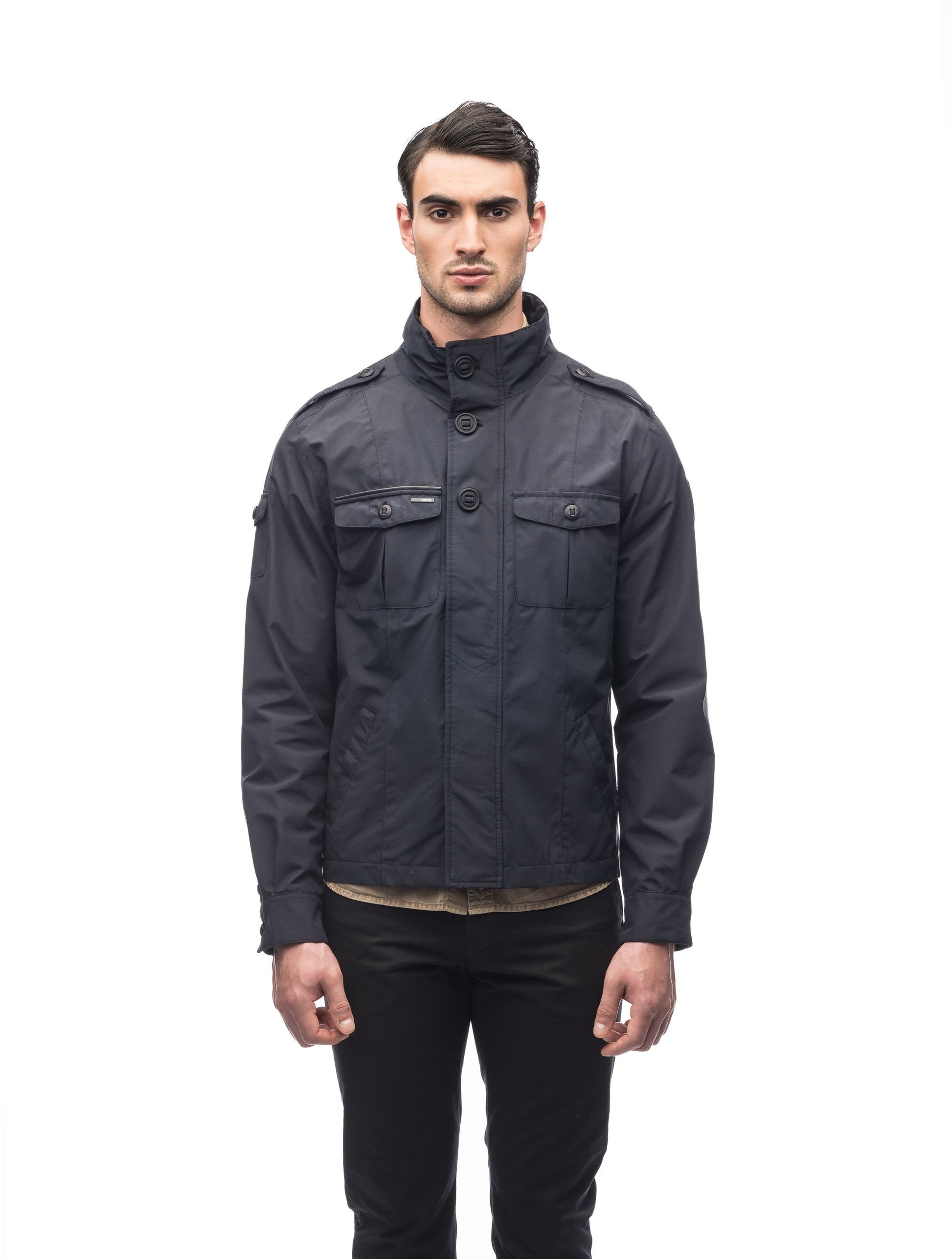 Men's waist length military style jacket in Black