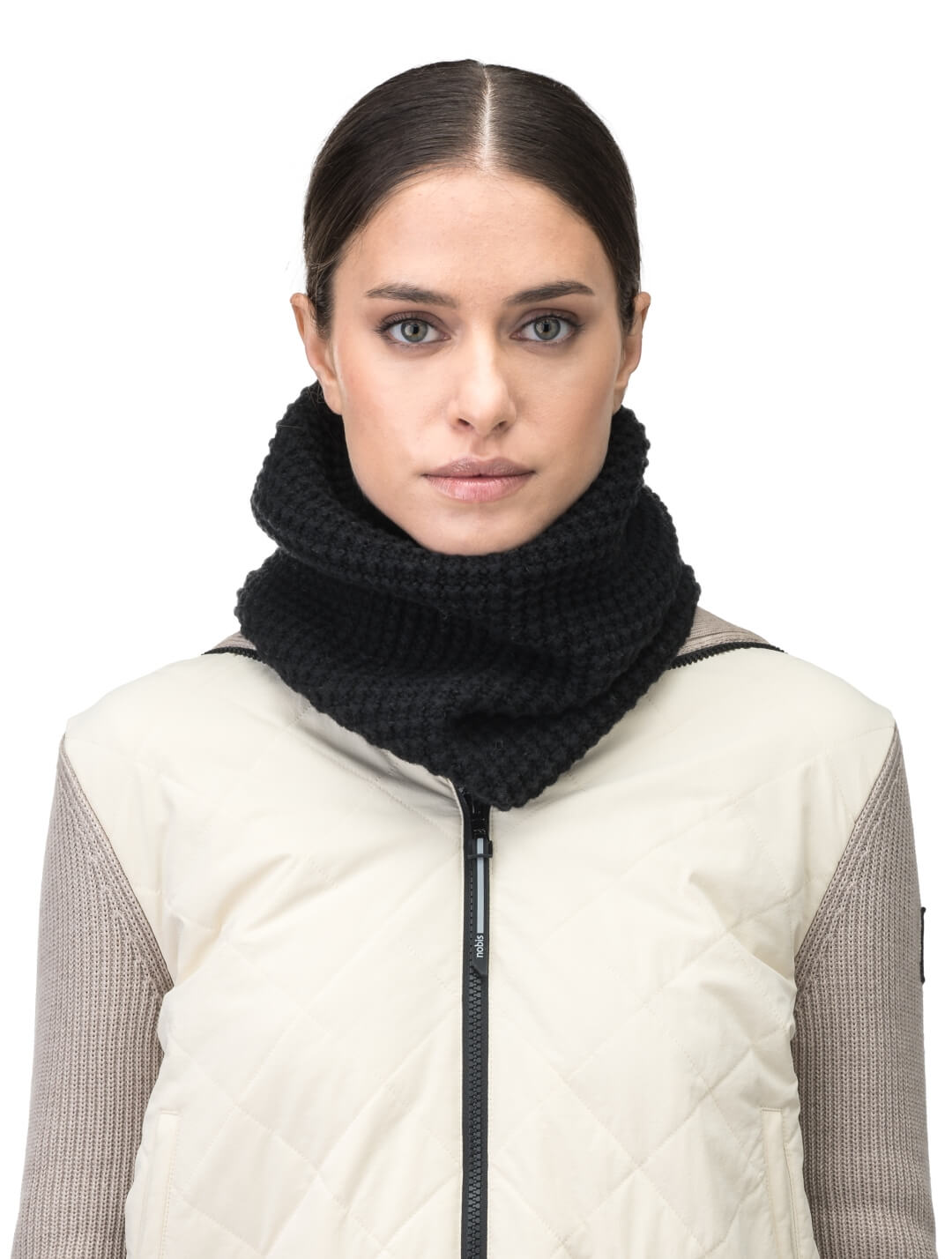 Alder Unisex Knit Gaiter infinity scarf in superfine alpaca and extrafine merino wool, in Black