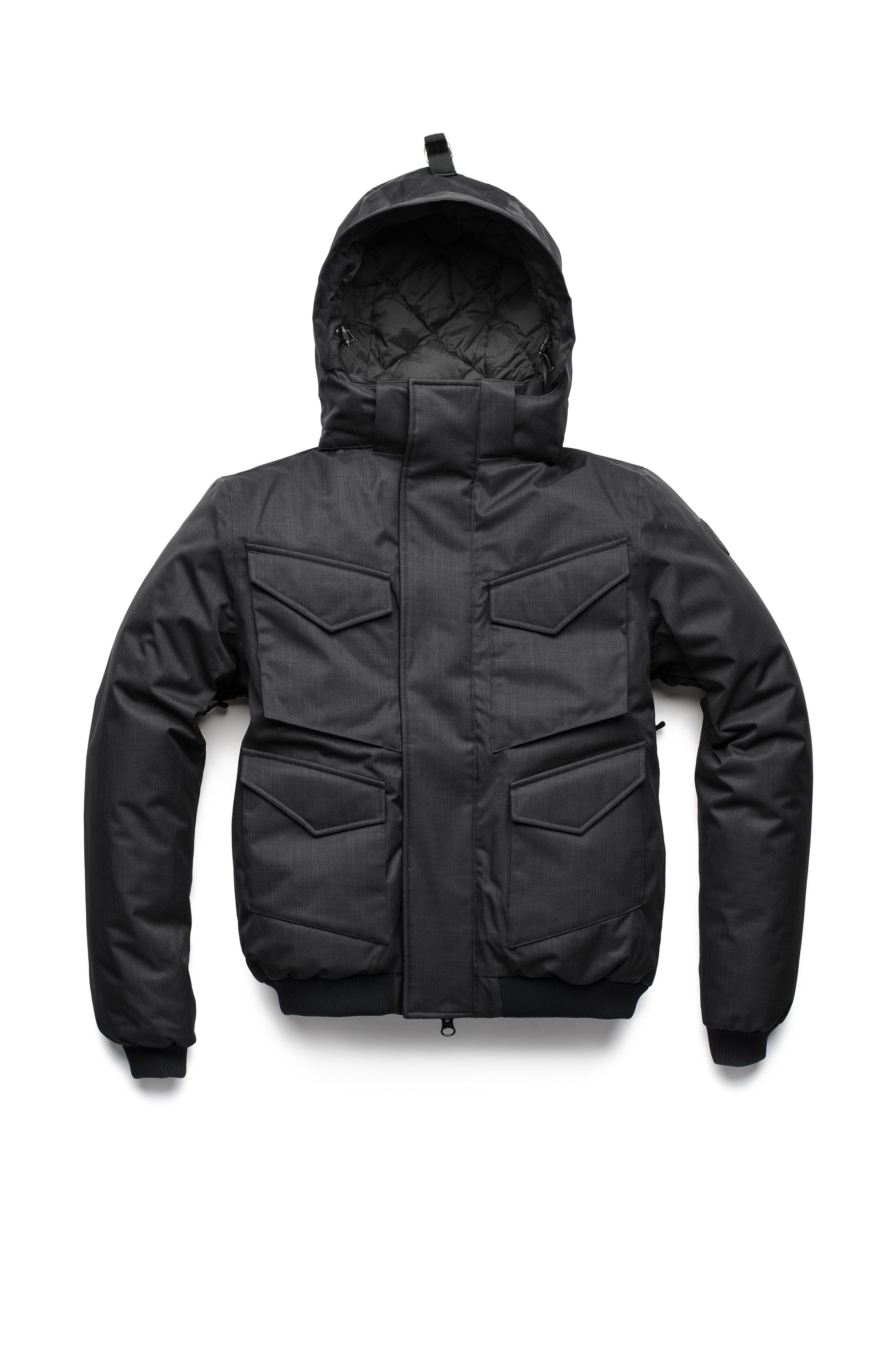 Men's waist length bomber with four huge pockets on the front in Black