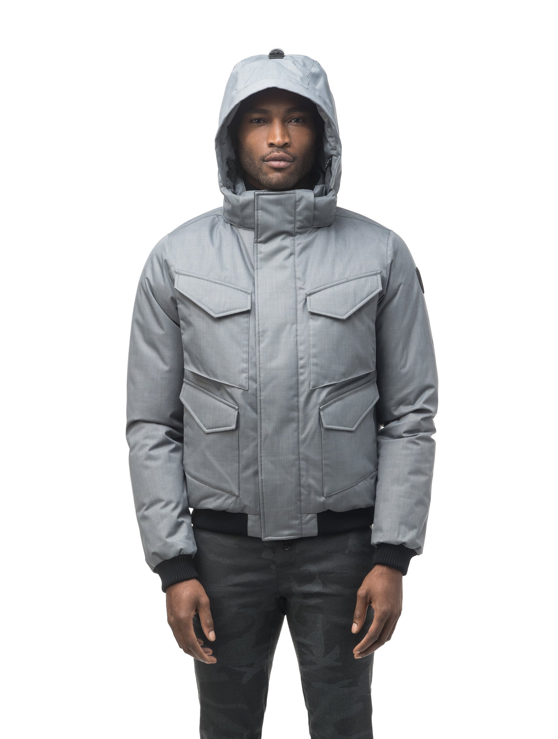 Men's waist length bomber with four huge pockets on the front in Concrete