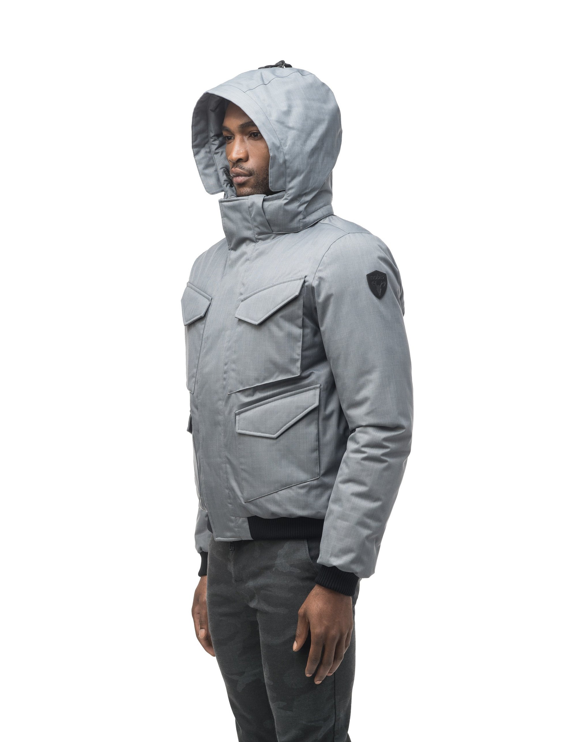 Men's waist length bomber with four huge pockets on the front in Concrete