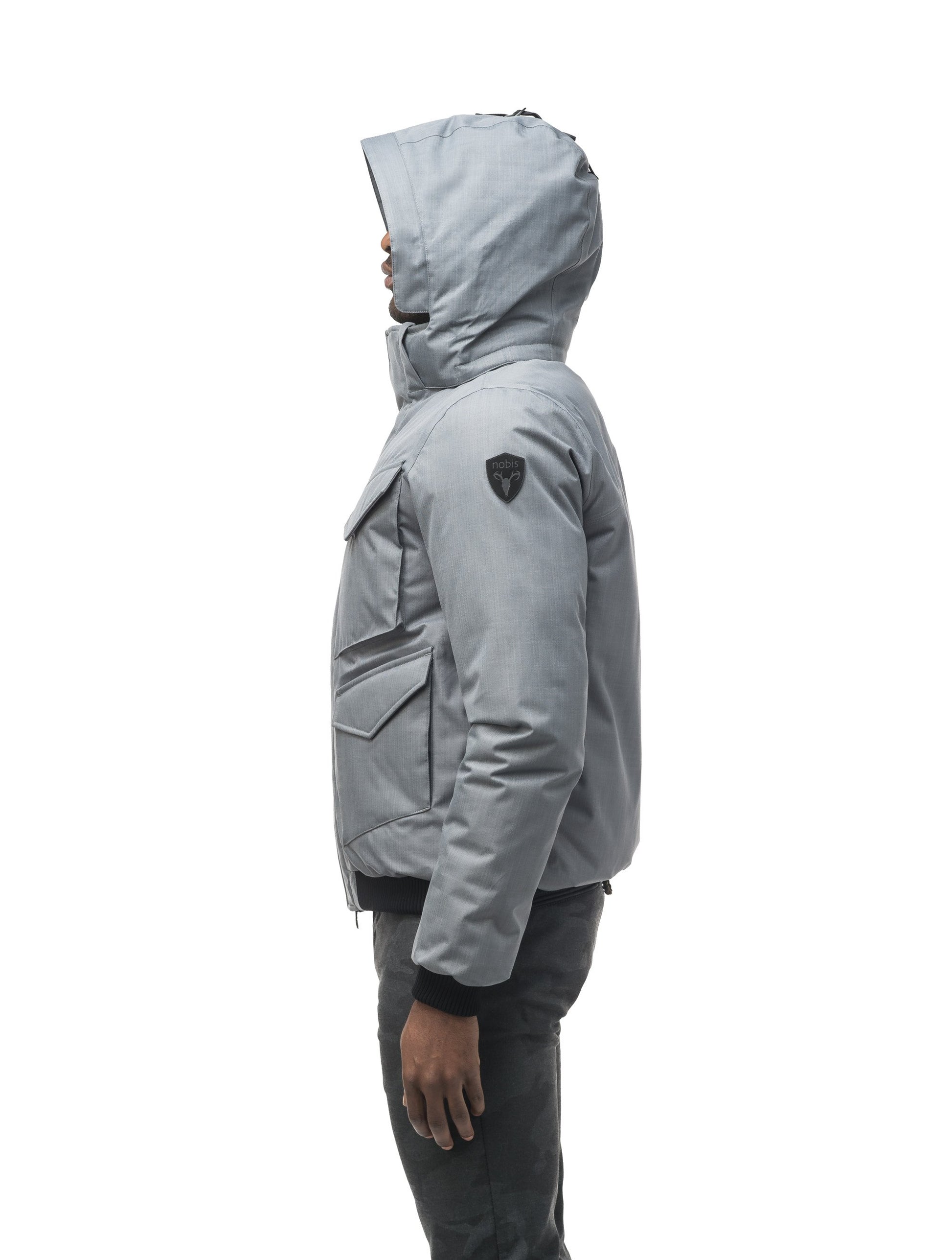 Men's waist length bomber with four huge pockets on the front in Concrete