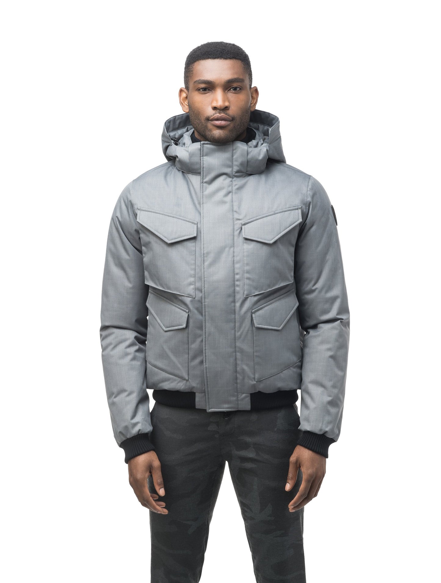 Men's waist length bomber with four huge pockets on the front in Concrete