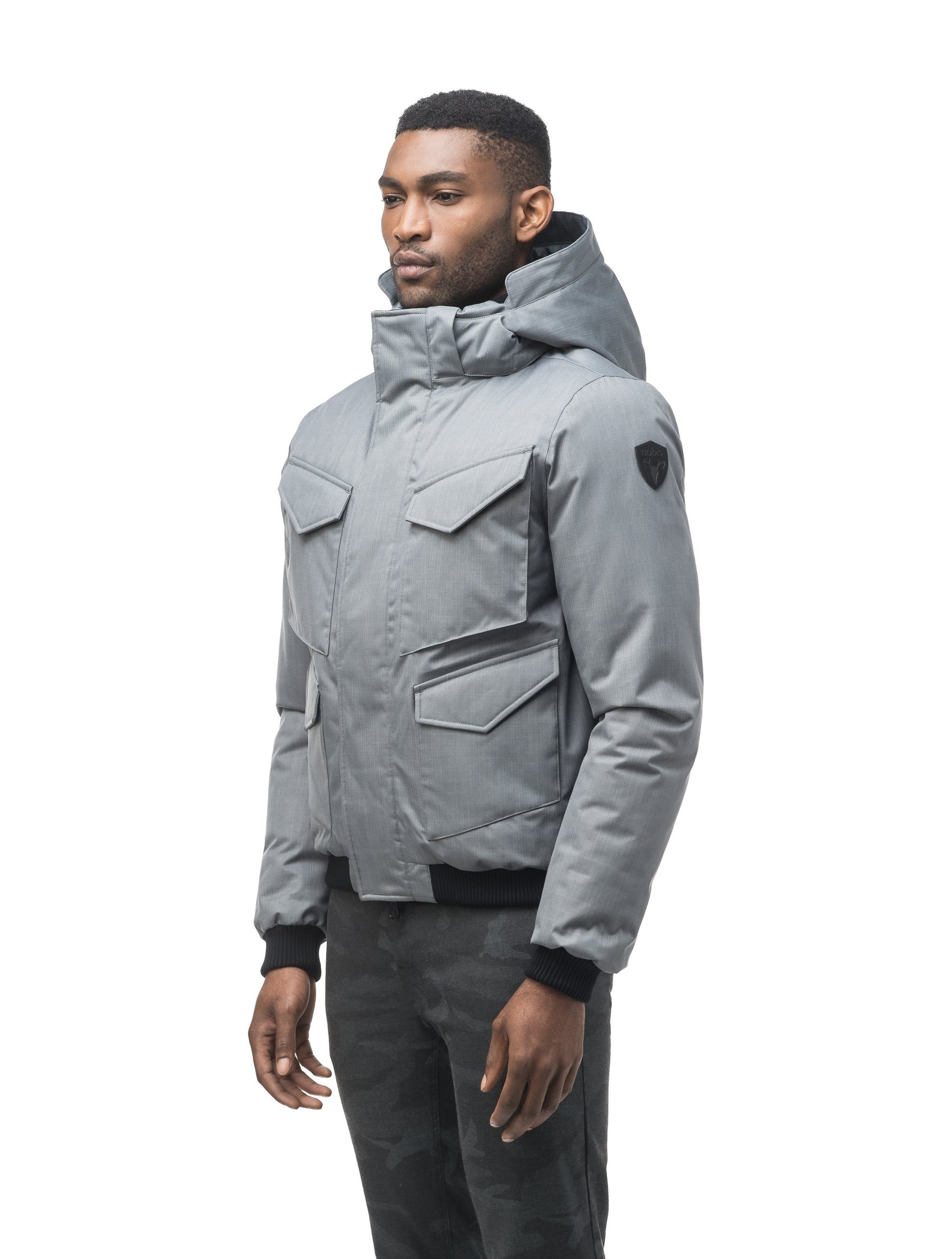 Men's waist length bomber with four huge pockets on the front in Concrete