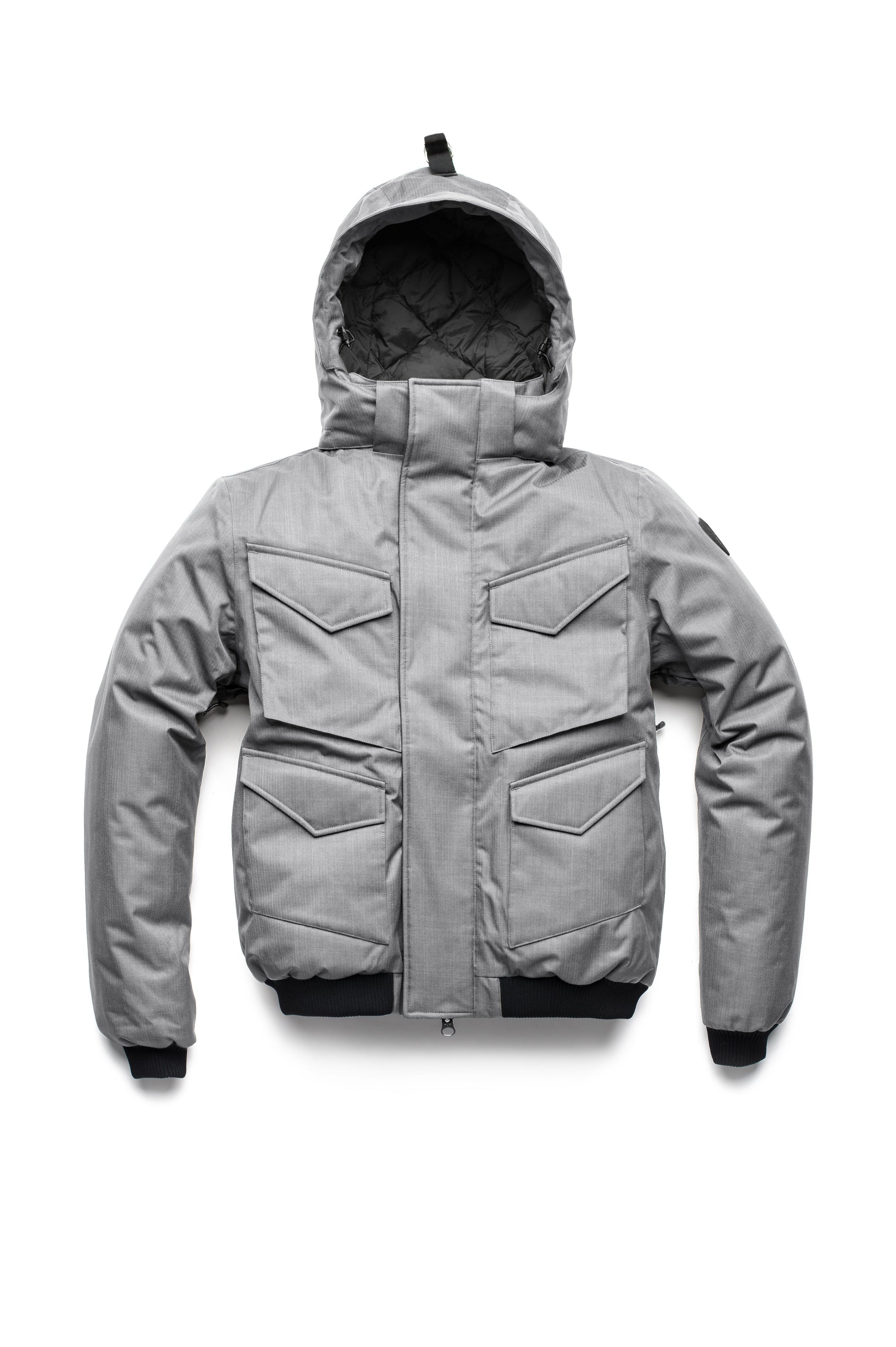 Men's waist length bomber with four huge pockets on the front in Concrete