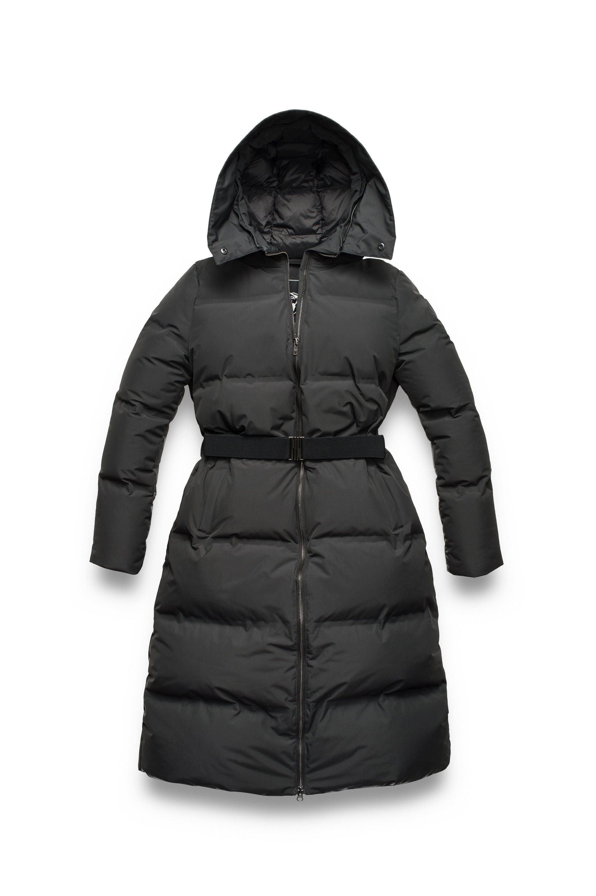Women's ankle length puffer jacket with a minimalist modern design,ÃƒÆ’Ã†â€™Ãƒâ€ Ã¢â‚¬â„¢ÃƒÆ’Ã¢â‚¬Â ÃƒÂ¢Ã¢â€šÂ¬Ã¢â€žÂ¢ÃƒÆ’Ã†â€™Ãƒâ€šÃ‚Â¢ÃƒÆ’Ã‚Â¢ÃƒÂ¢Ã¢â€šÂ¬Ã…Â¡Ãƒâ€šÃ‚Â¬ÃƒÆ’Ã¢â‚¬Â¦Ãƒâ€šÃ‚Â¡ÃƒÆ’Ã†â€™Ãƒâ€ Ã¢â‚¬â„¢ÃƒÆ’Ã‚Â¢ÃƒÂ¢Ã¢â‚¬Å¡Ã‚Â¬Ãƒâ€¦Ã‚Â¡ÃƒÆ’Ã†â€™ÃƒÂ¢Ã¢â€šÂ¬Ã…Â¡ÃƒÆ’Ã¢â‚¬Å¡Ãƒâ€šÃ‚Â featuring an exposed zipper, and seamless puffer channels in Black