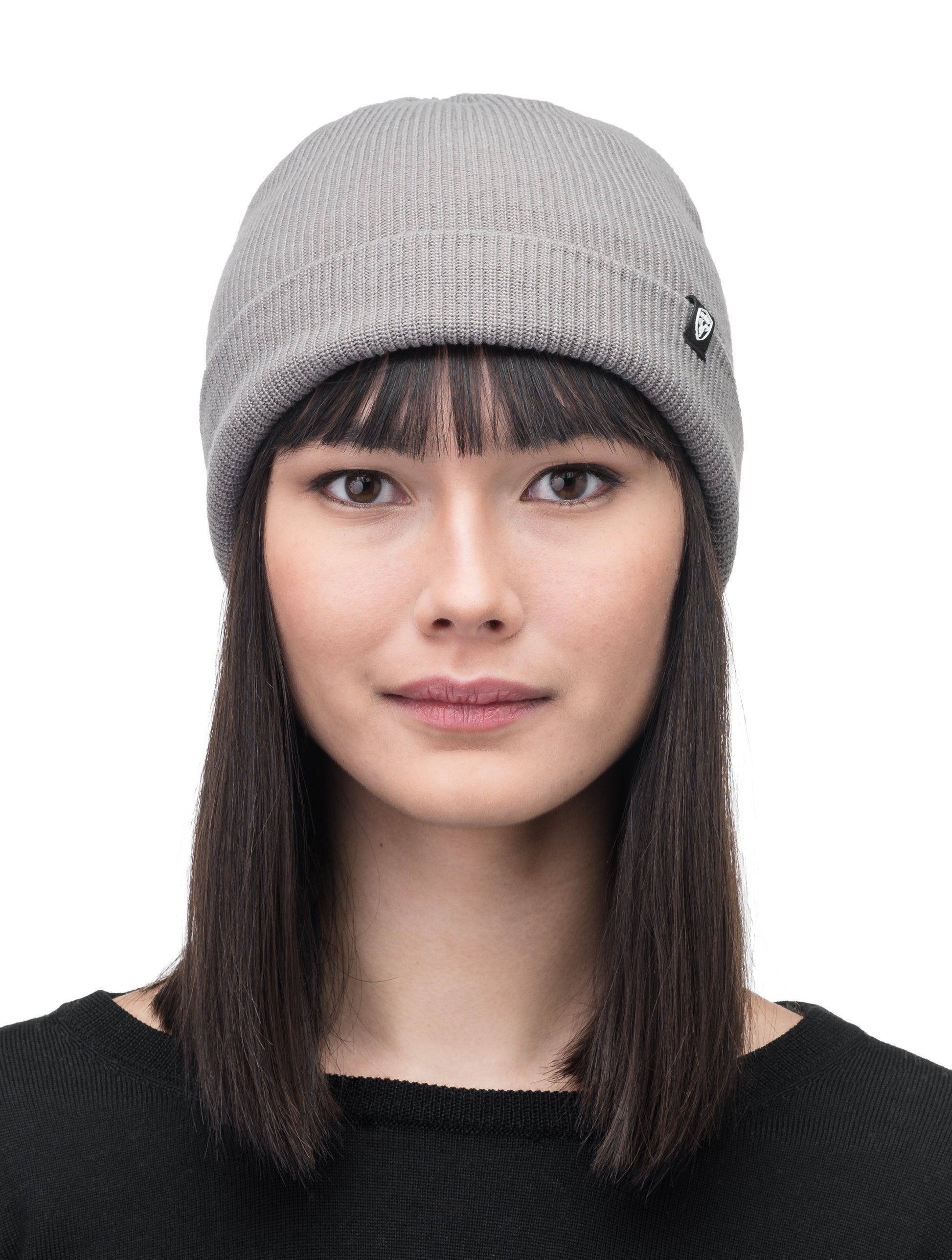 Julian Knit Toque in fine ribbed jersey, with nobis label on cuff, in Grey