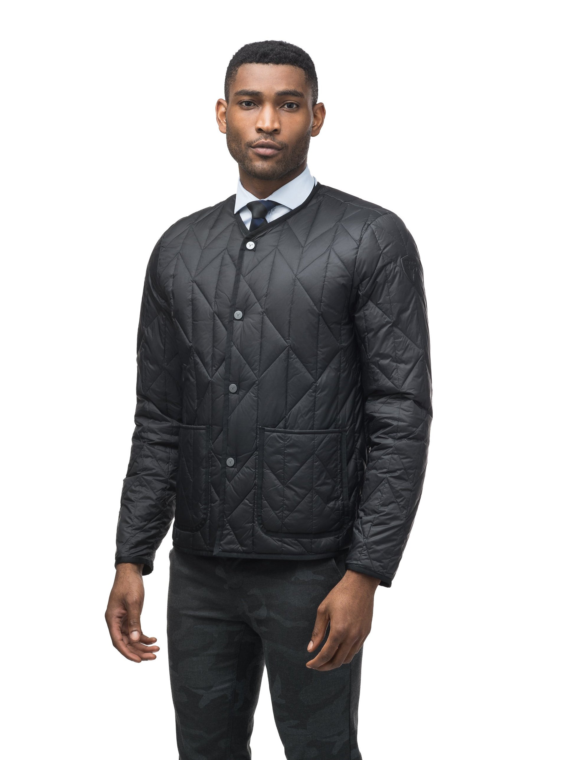 Men's waist length lightweight down insulator jacket for layering in Black