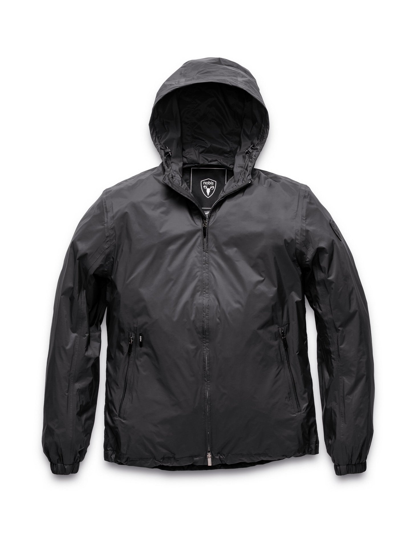 Men's waist length zip up hooded windproof jacket in Black