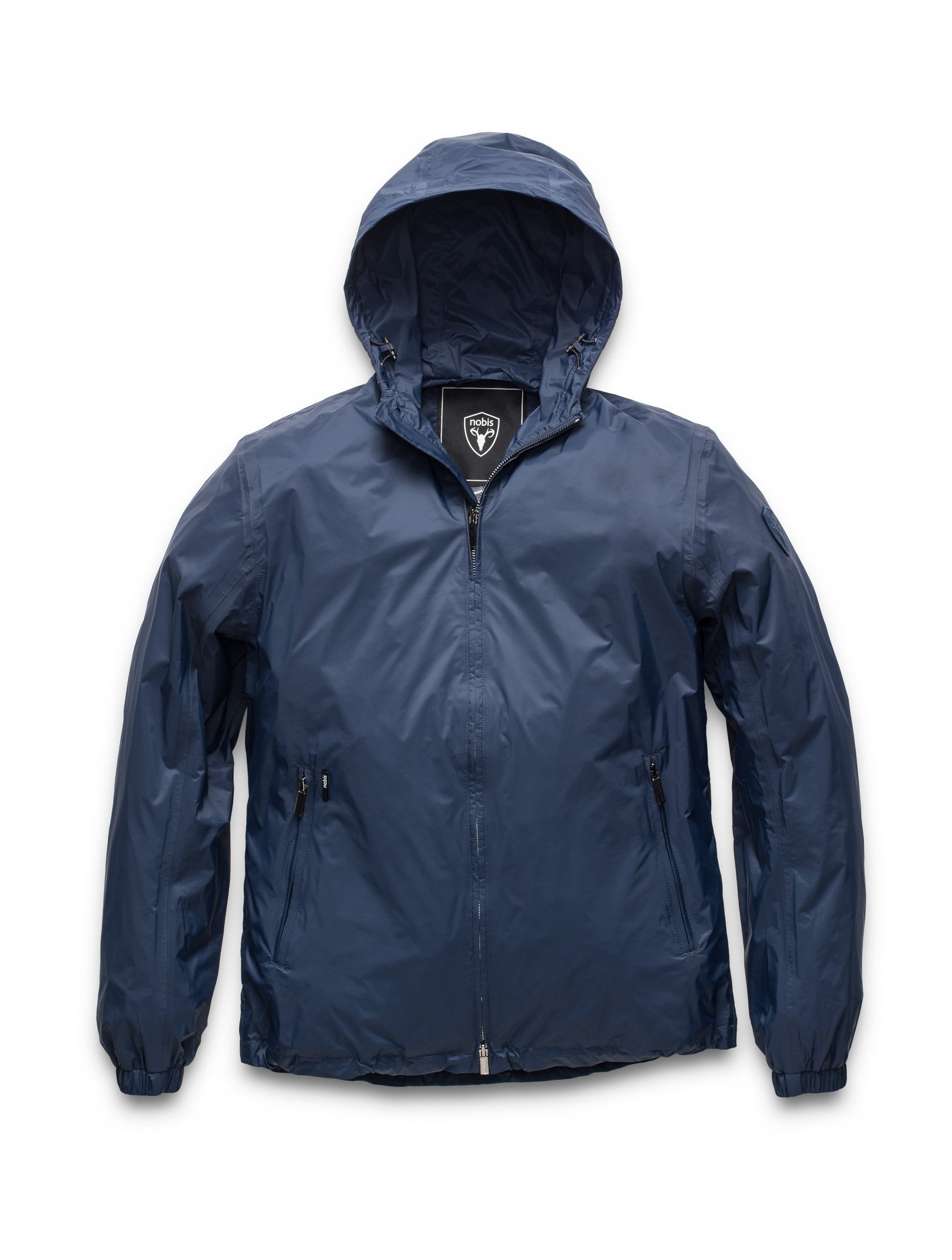 Men's waist length zip up hooded windproof jacket in Marine