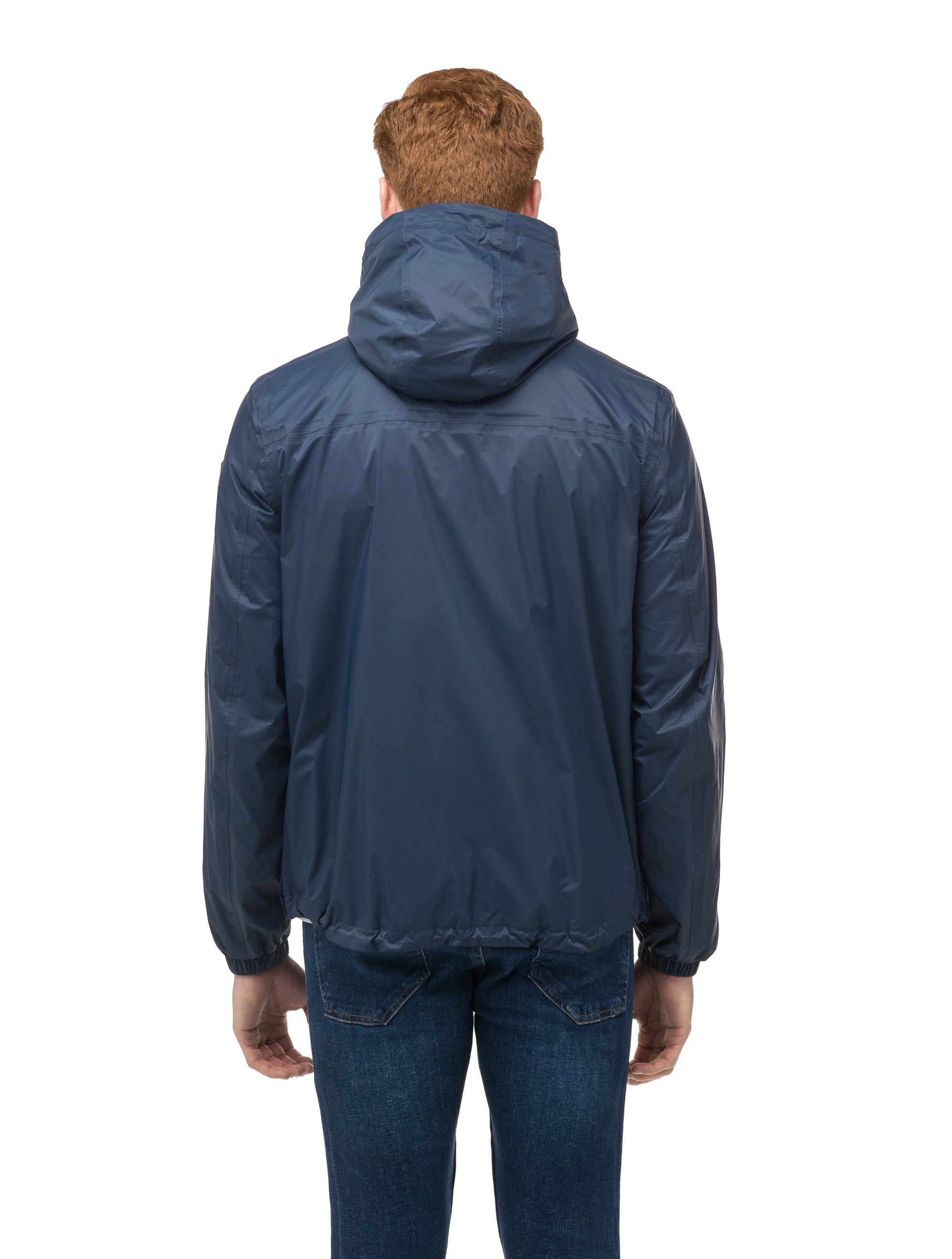 Men's waist length zip up hooded windproof jacket in Marine