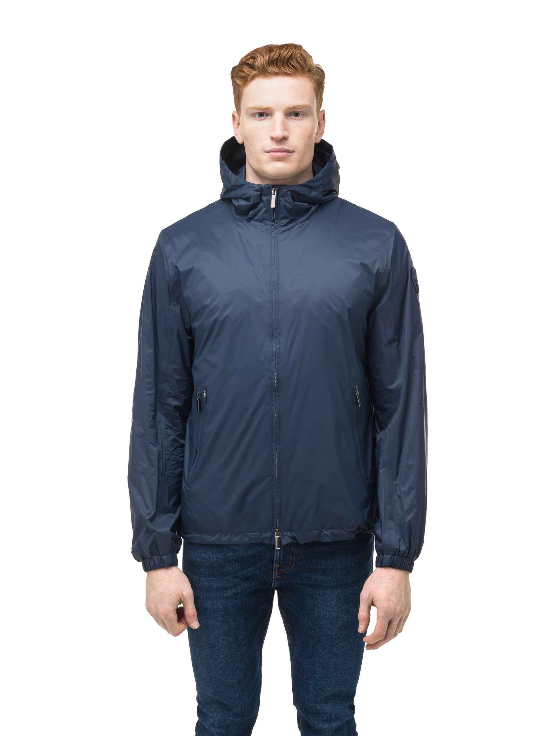 Men's waist length zip up hooded windproof jacket in Marine