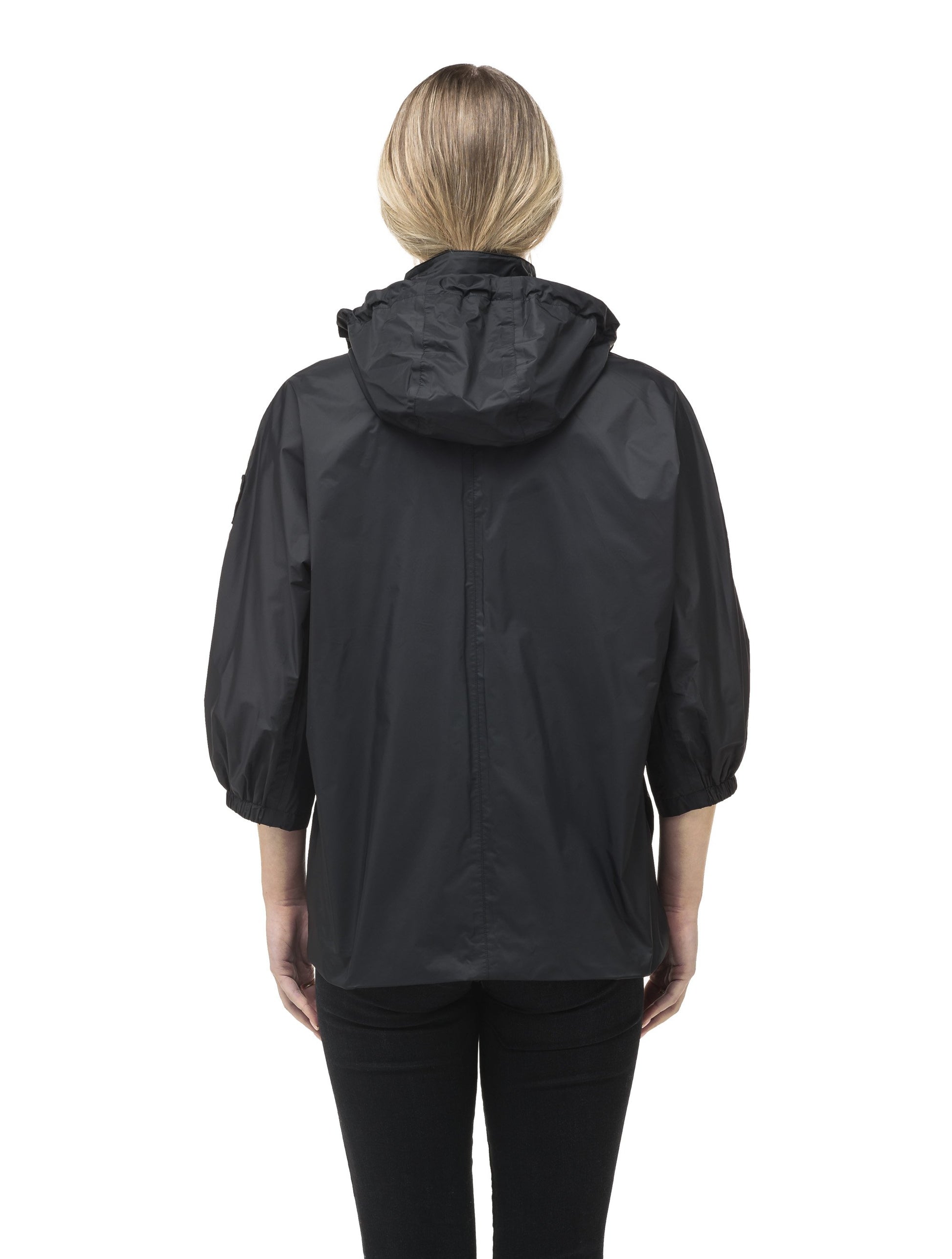 Women's waist length windbreaker with two chest pockets in Black