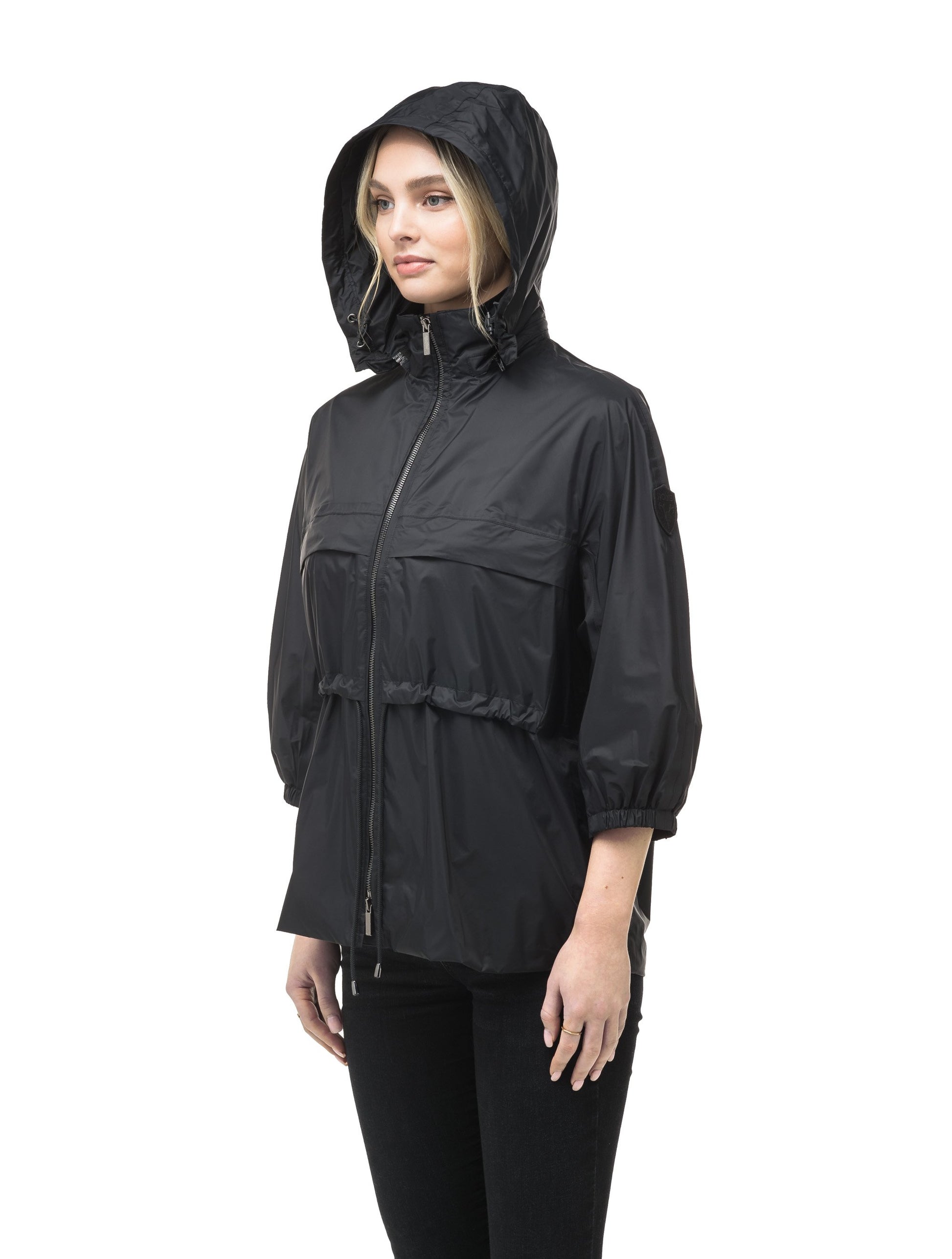 Women's waist length windbreaker with two chest pockets in Black