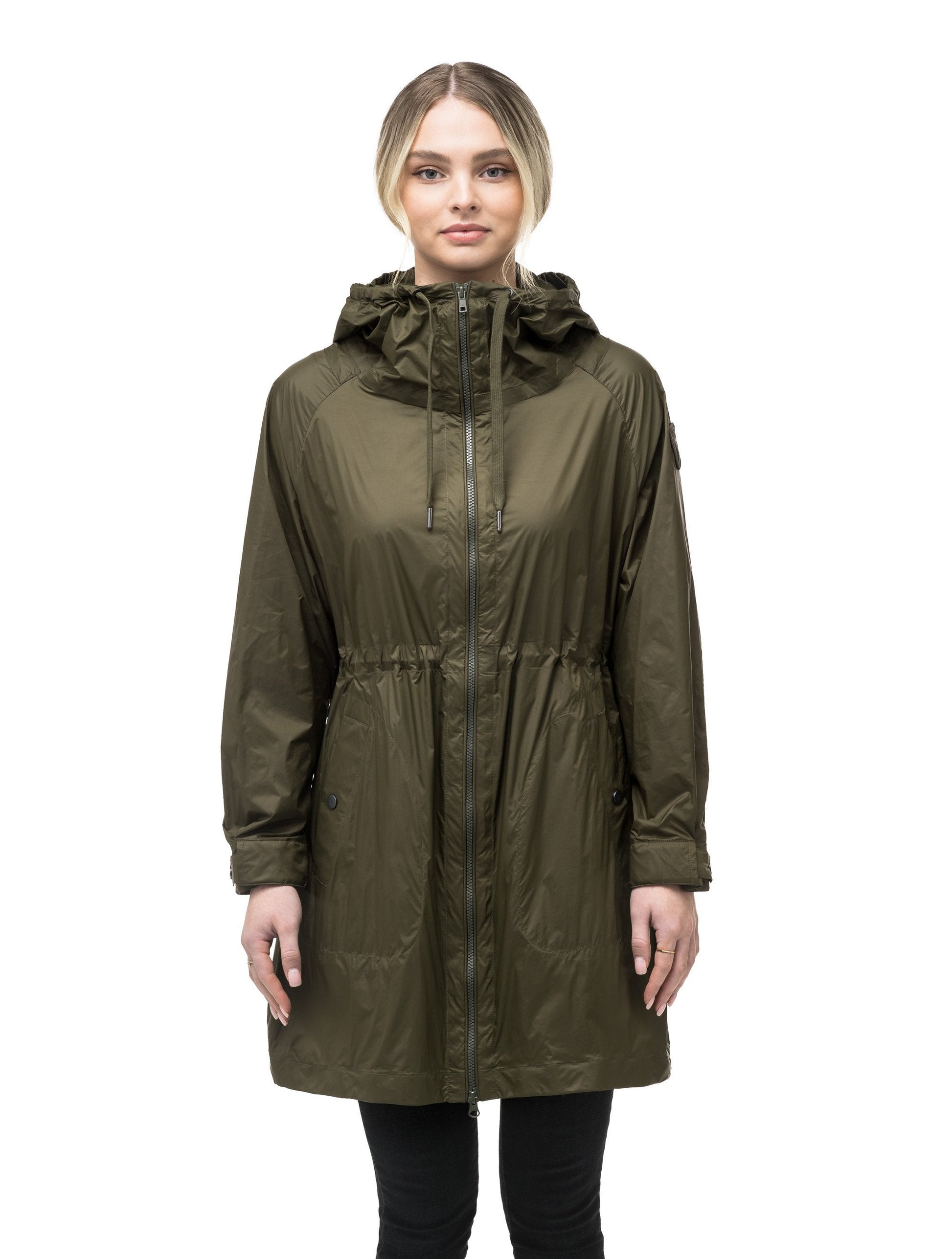 Women's knee-length zip-up windbreaker in Fatigue