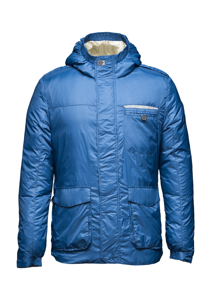 Men's lightly down filled men's work jacket in Denim Blue