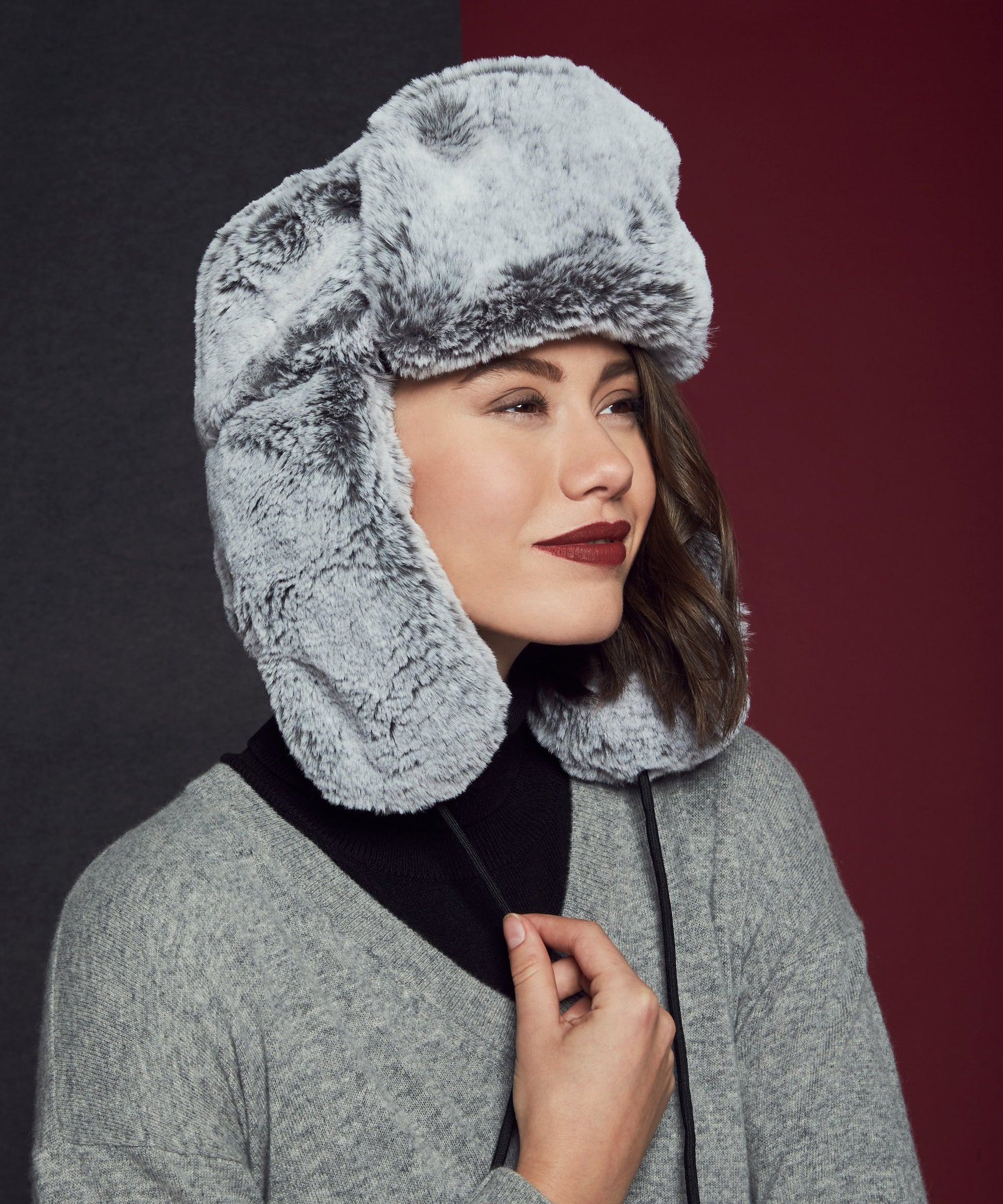 H Grey Faux Fur Trapper Hat