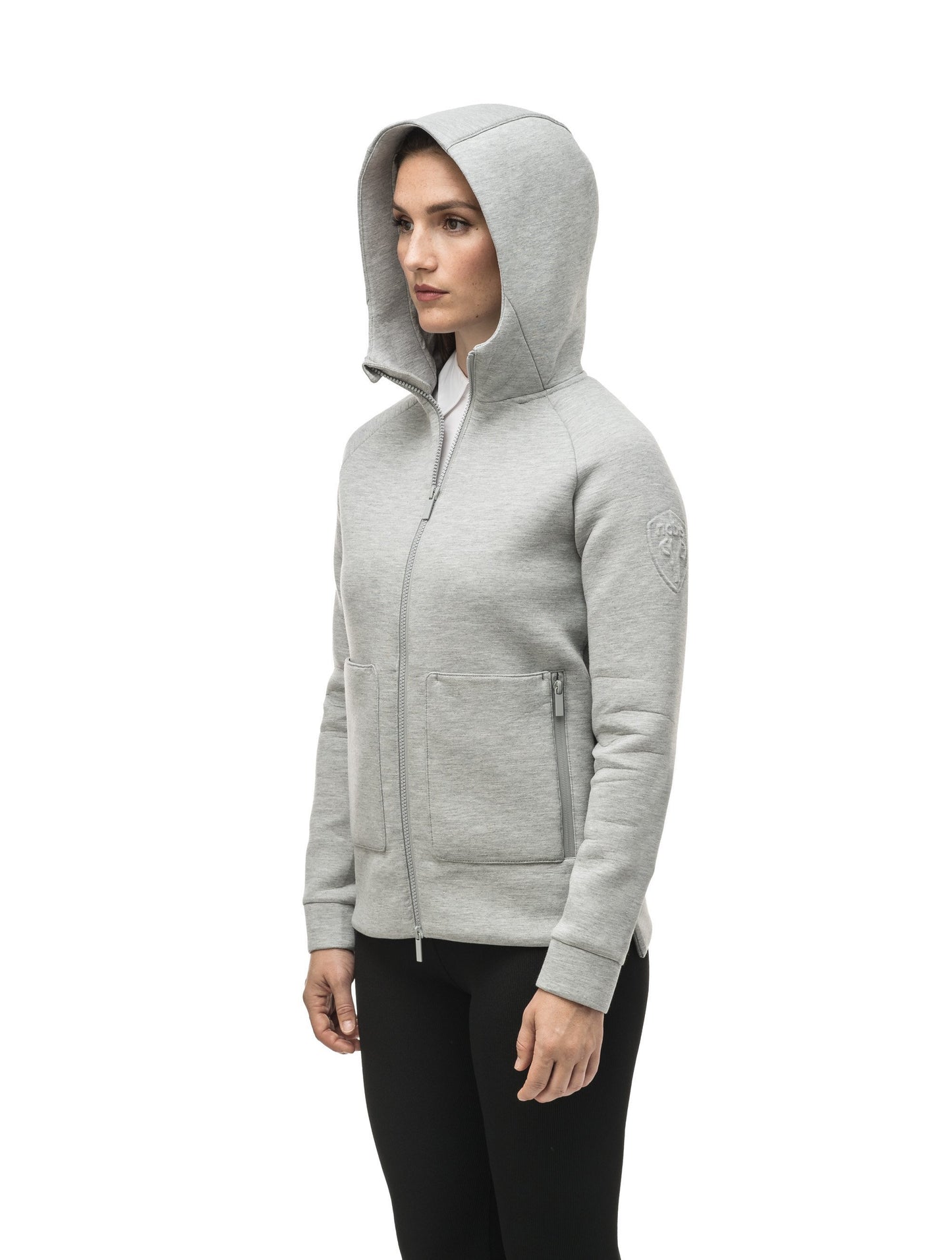 Structured women's hoodie with exposed zipper in Grey Melange