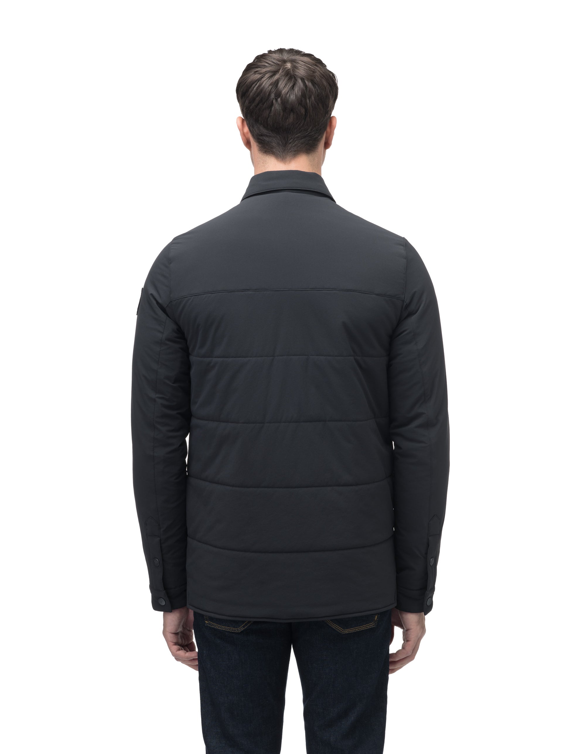 Men's down filled hip length shirt jacket in Black