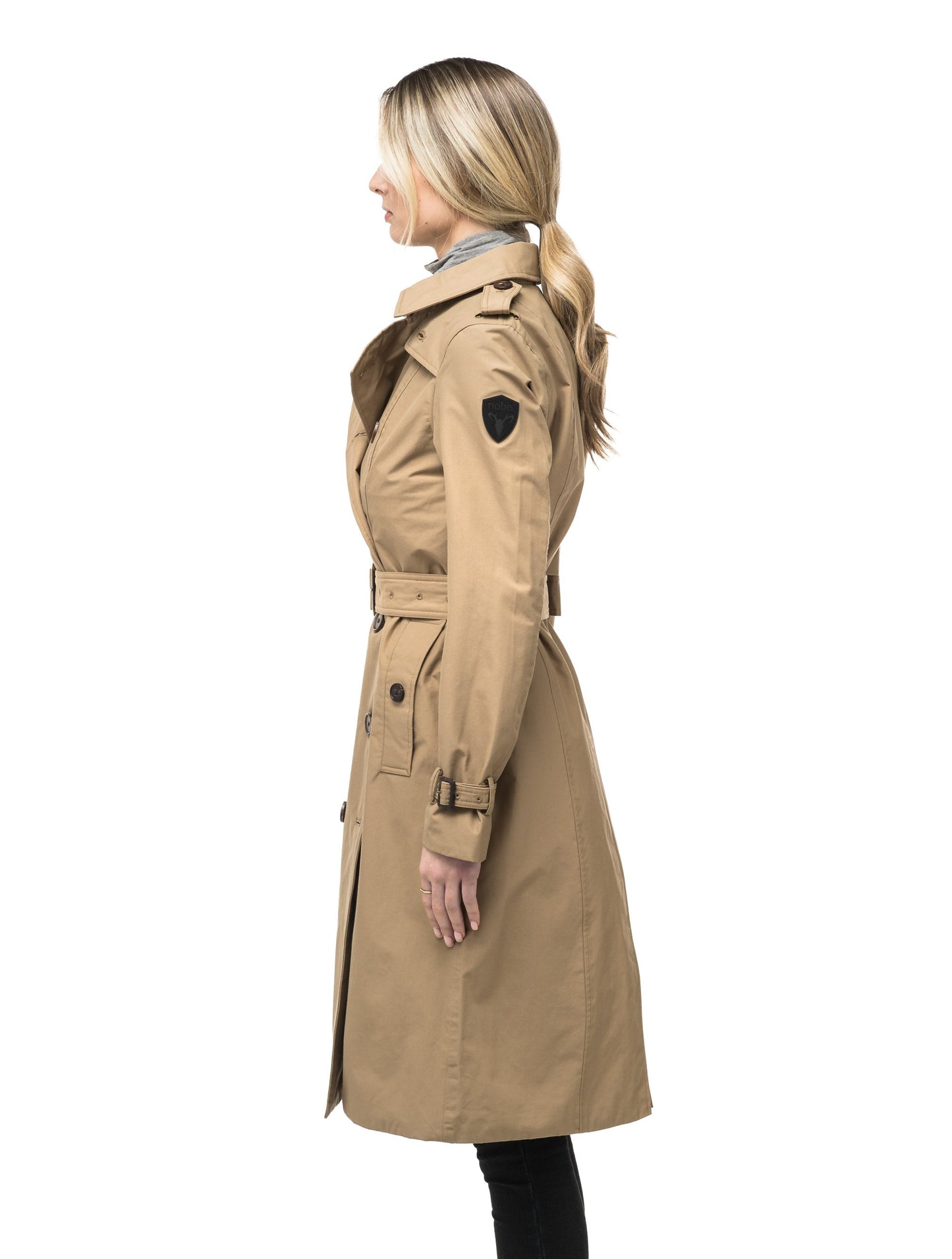 Women's knee length trench coat with removable belt in Cork