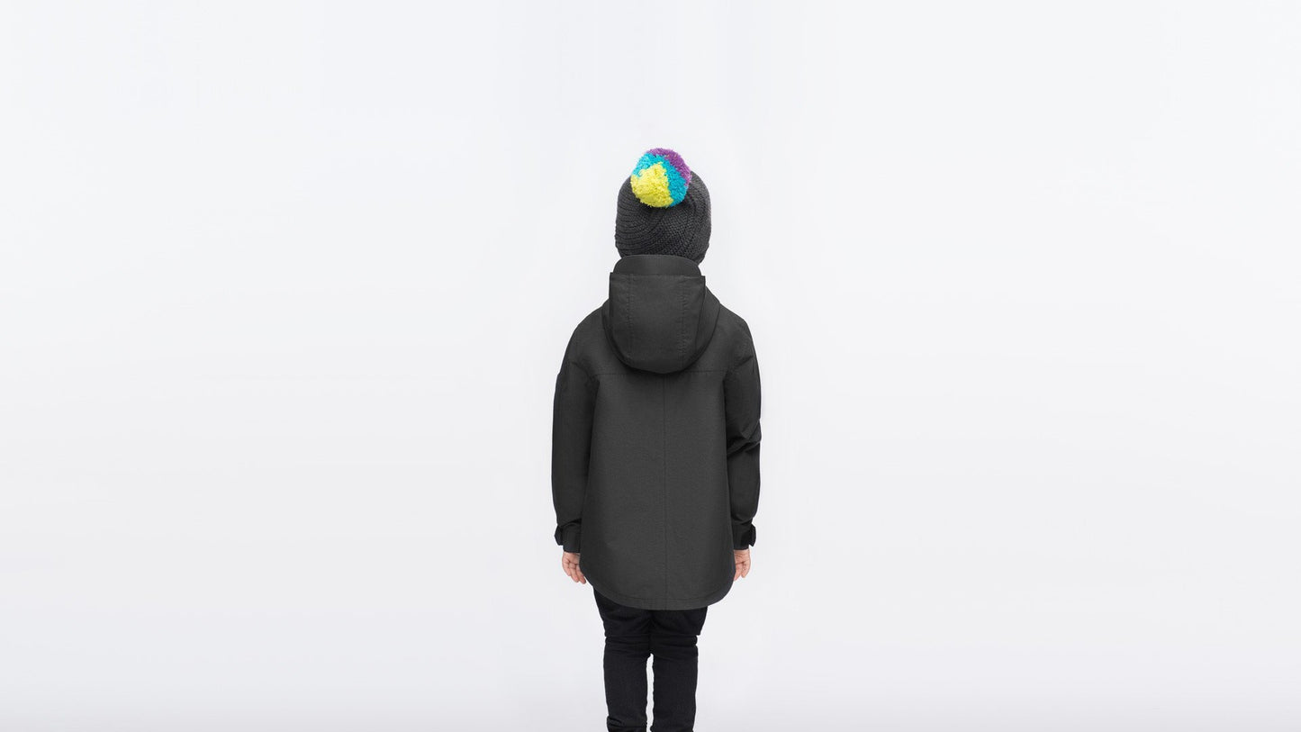 Kids' hip length raincoat with hood in Black