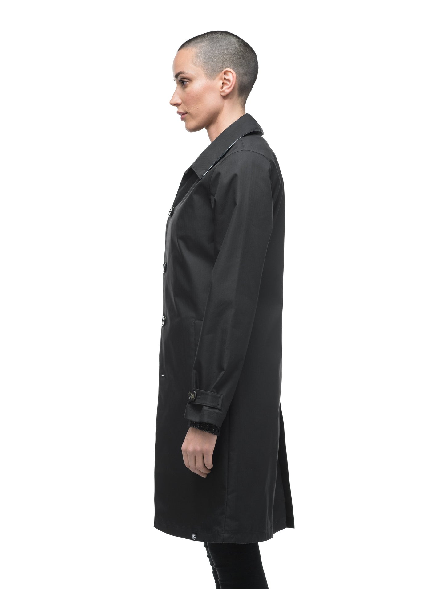 Women's thigh length Mackintosh jacket in Black