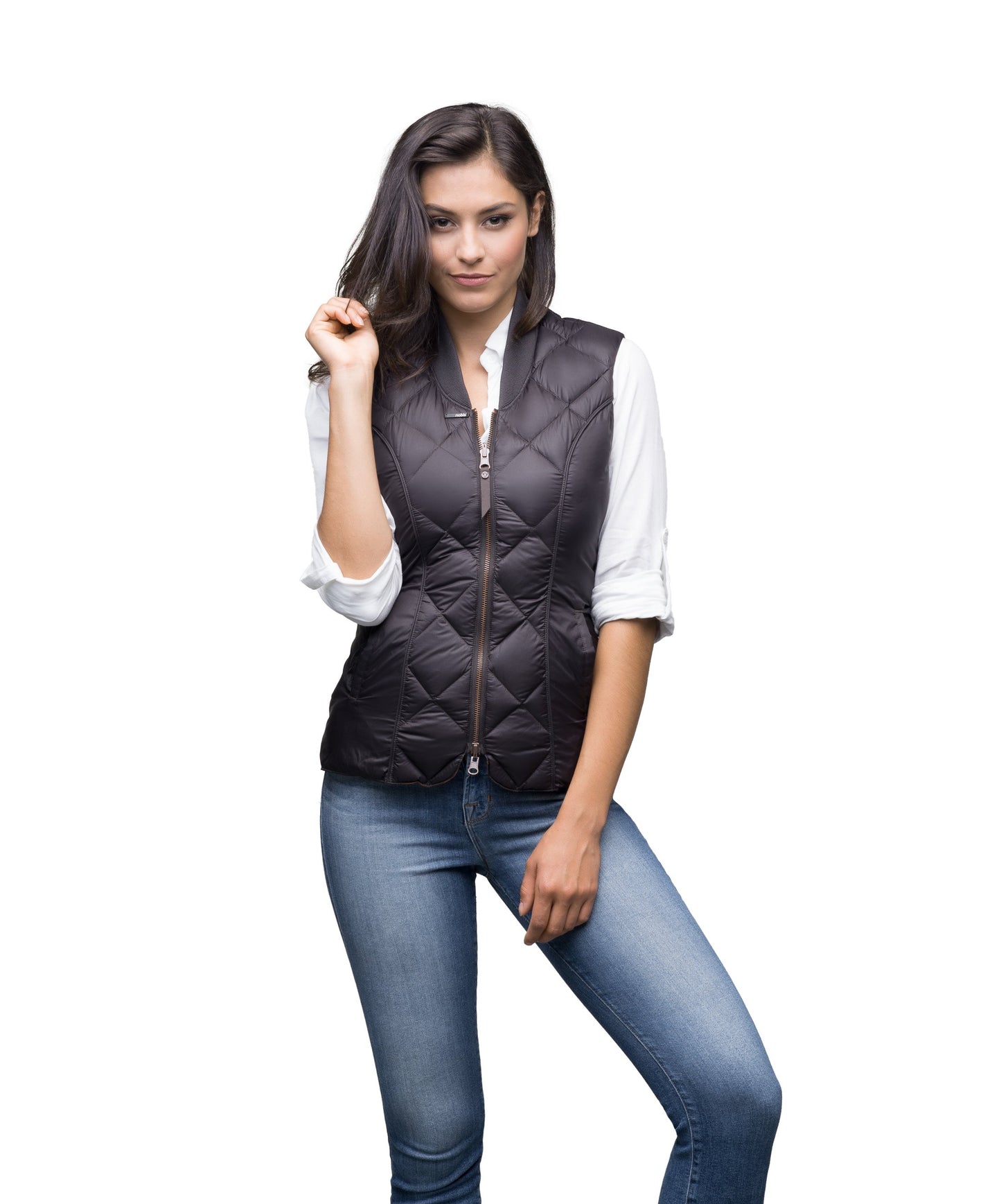 Women's slim fitting quilted vest in Dark Brown