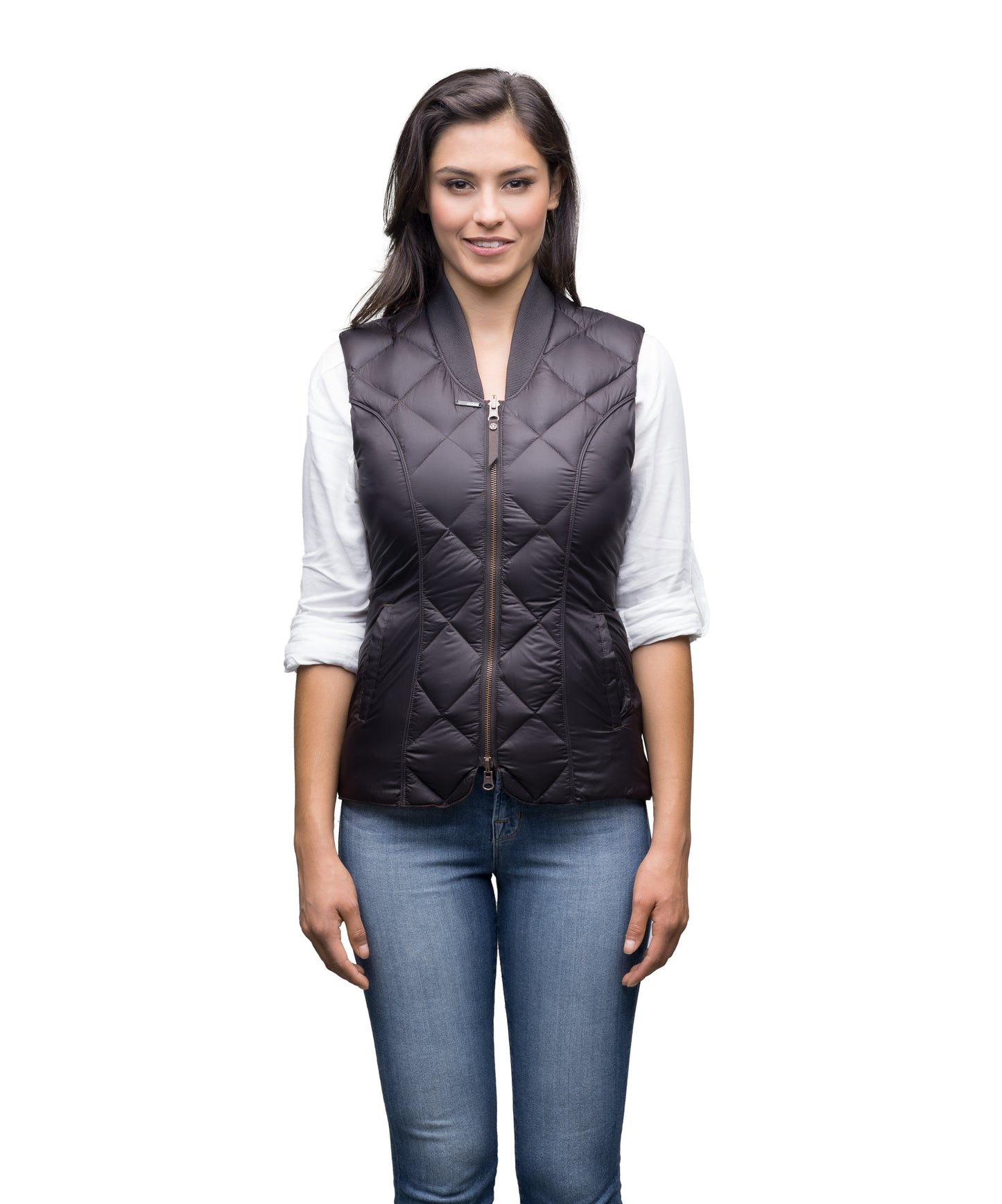 Women's slim fitting quilted vest in Dark Brown