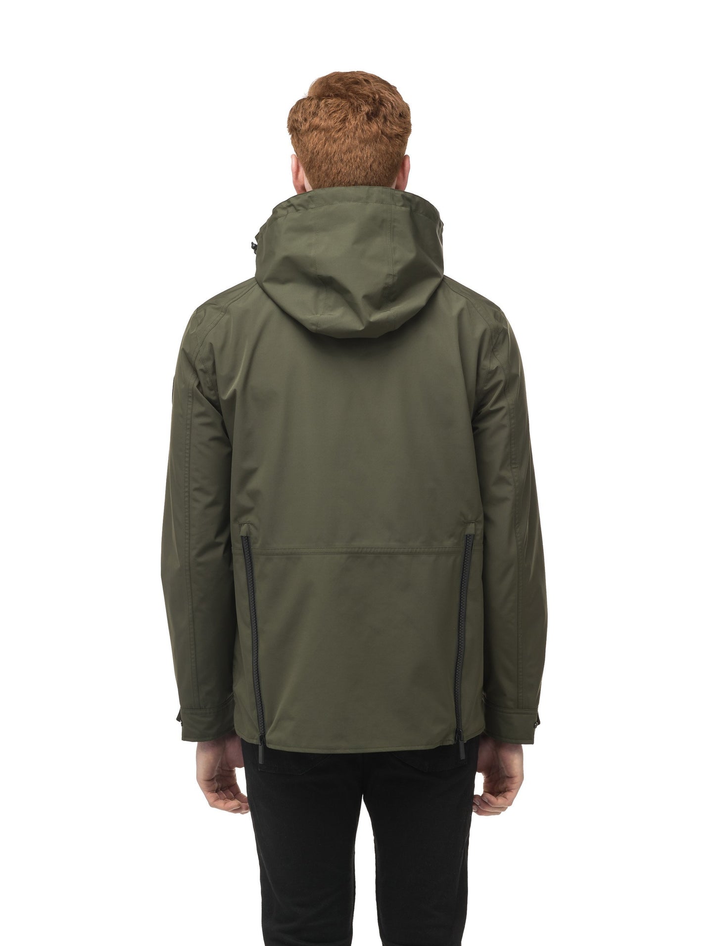 Men's waist length waterproof jacket with exposed zipper in Fatigue