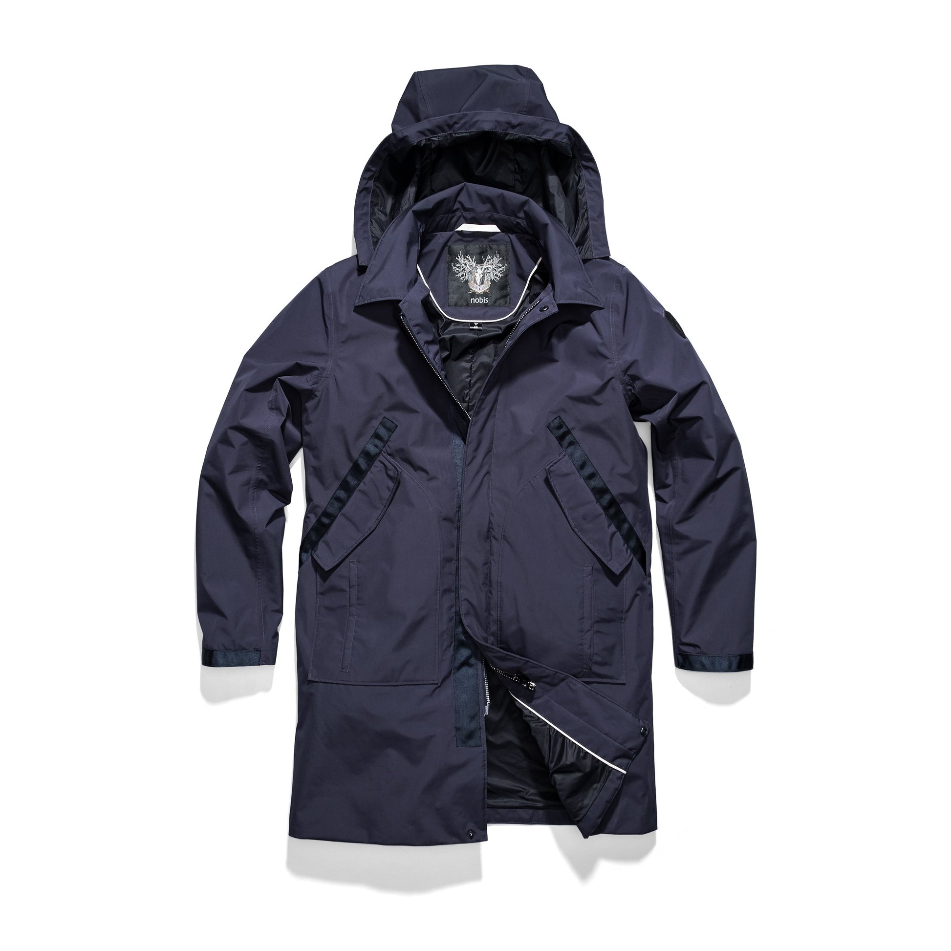 Men's knee length car coat in Marine